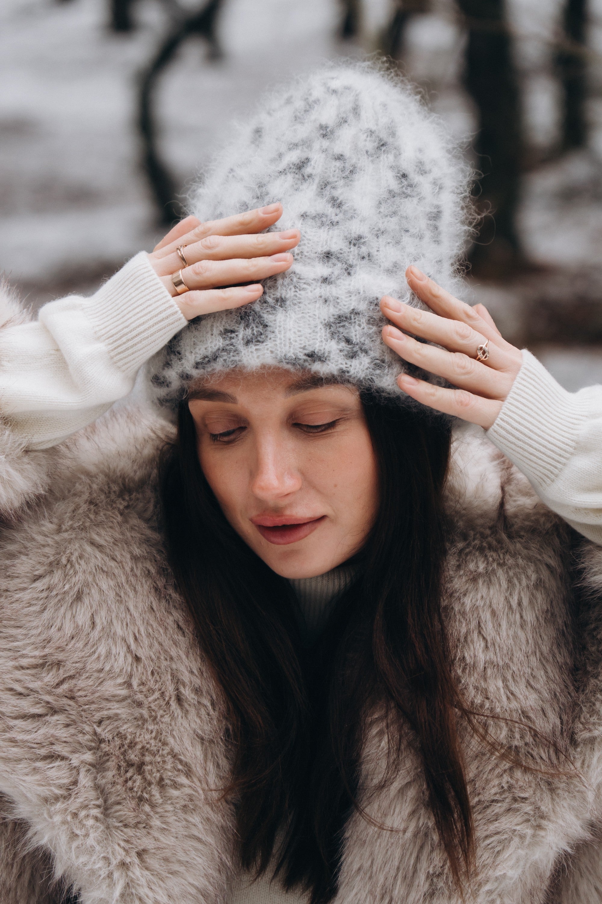 Czapka z wełny kid moher Snow Polar Dream ecru - 7