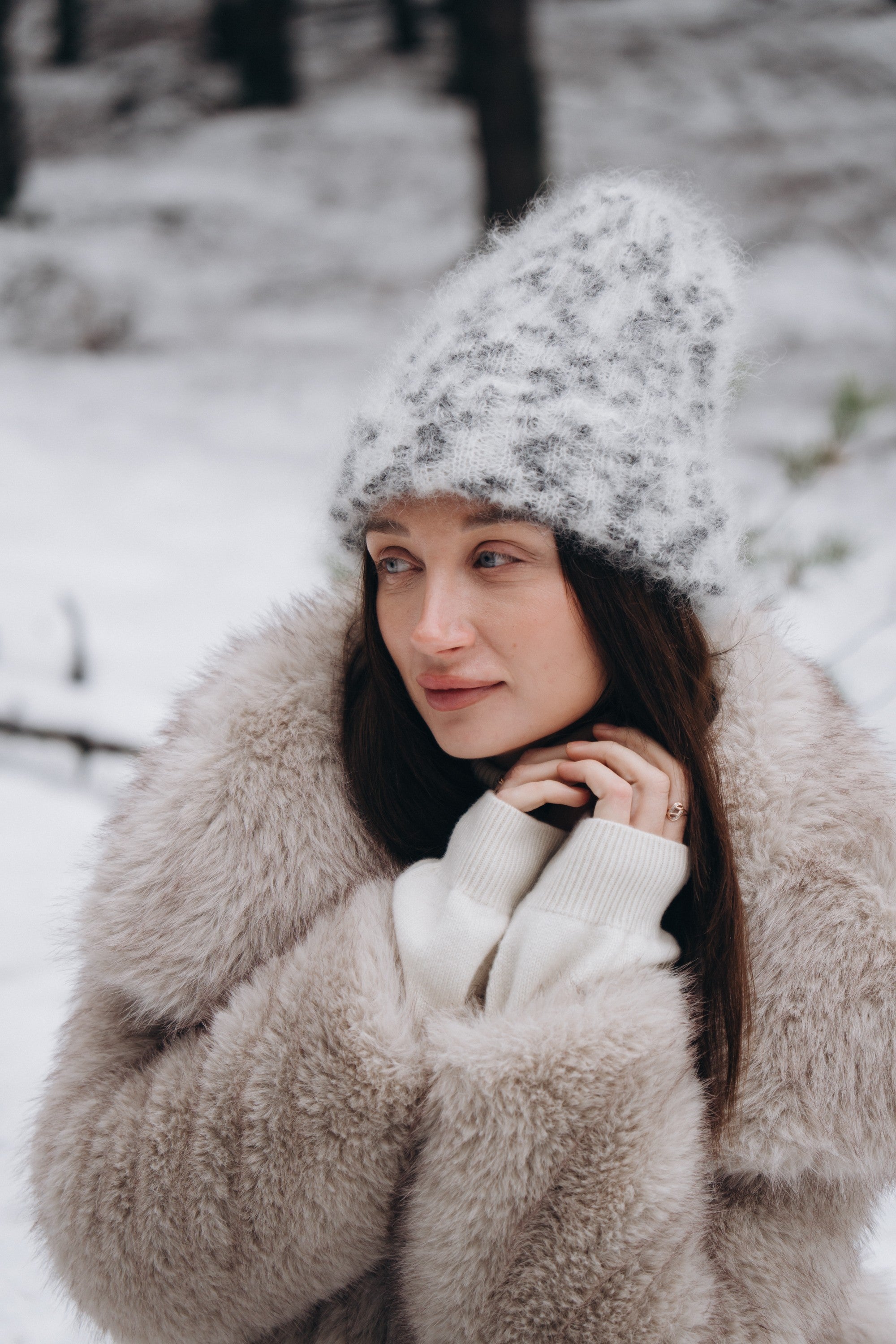 Czapka z wełny kid moher Snow Polar Dream ecru - 11