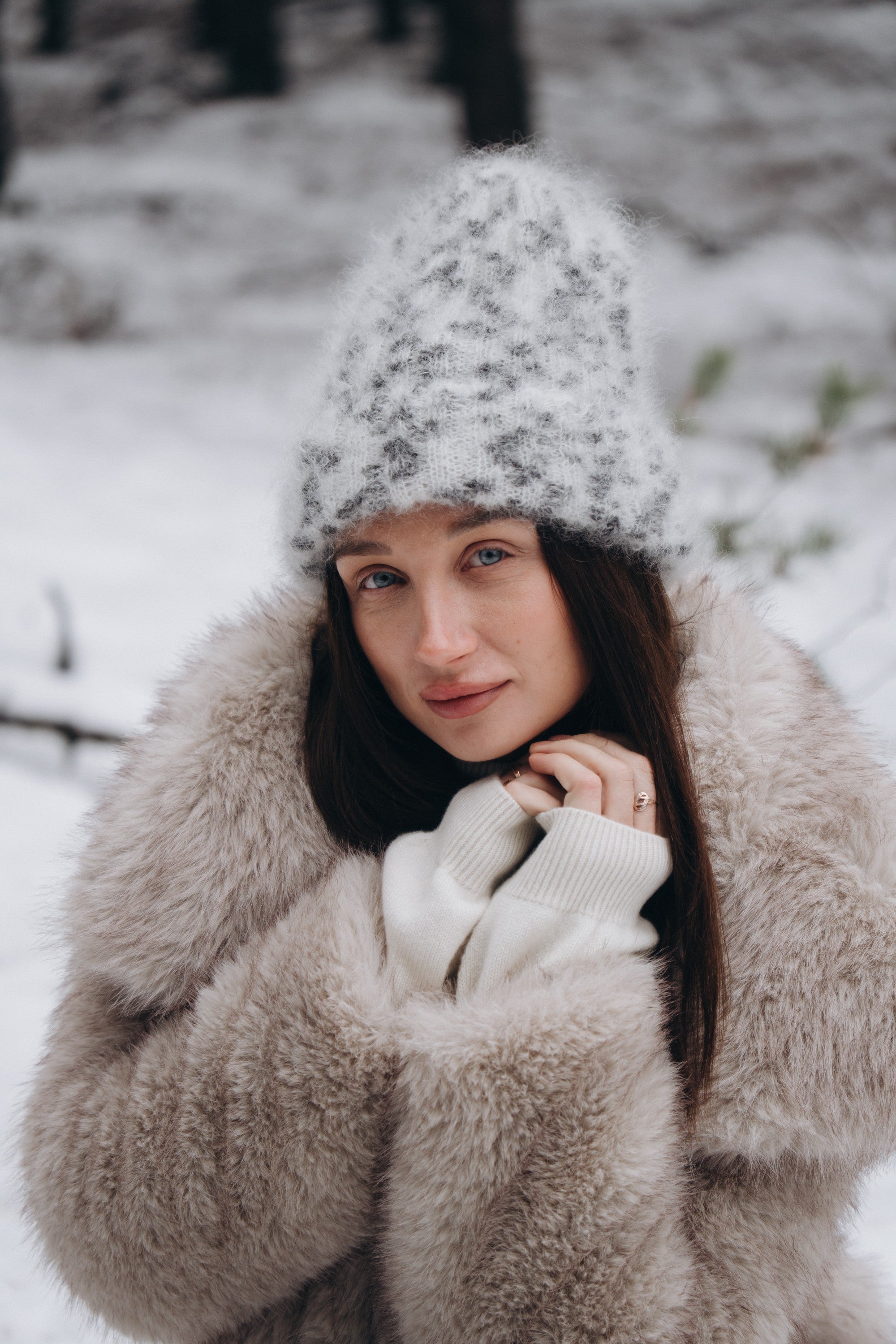 Czapka z wełny kid moher Snow Polar Dream ecru - 12