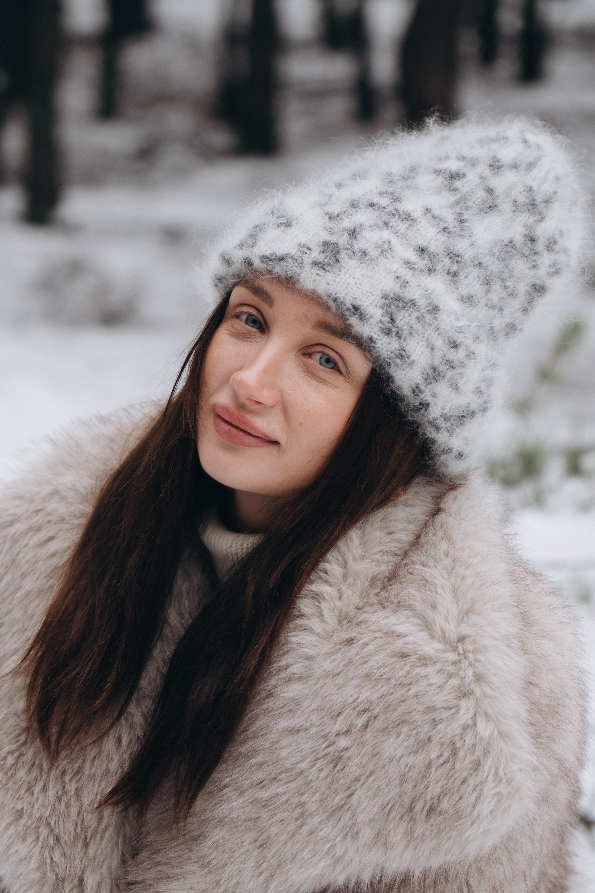 Czapka z wełny kid moher Snow Polar Dream ecru - 13