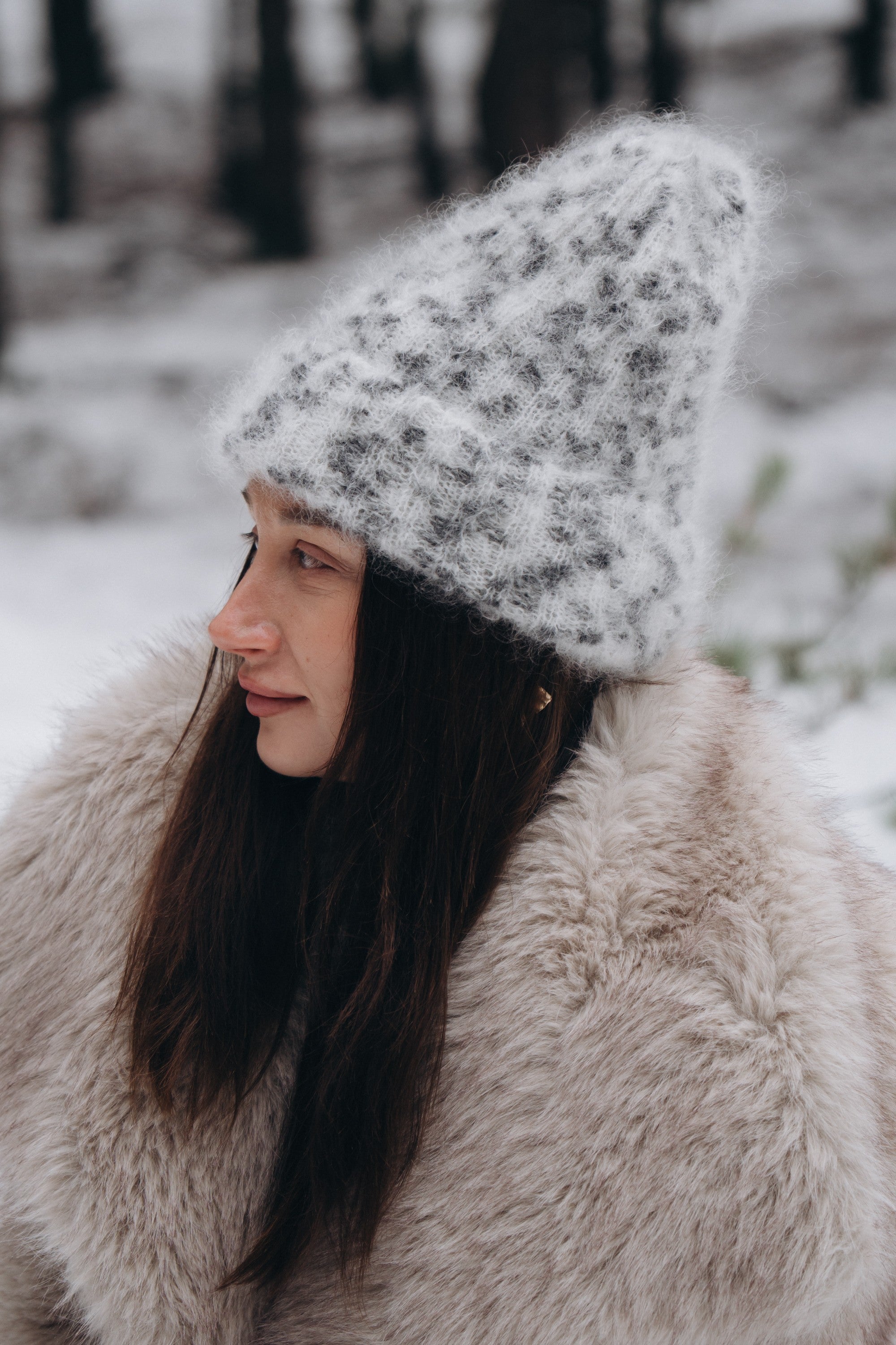 Czapka z wełny kid moher Snow Polar Dream ecru - 14