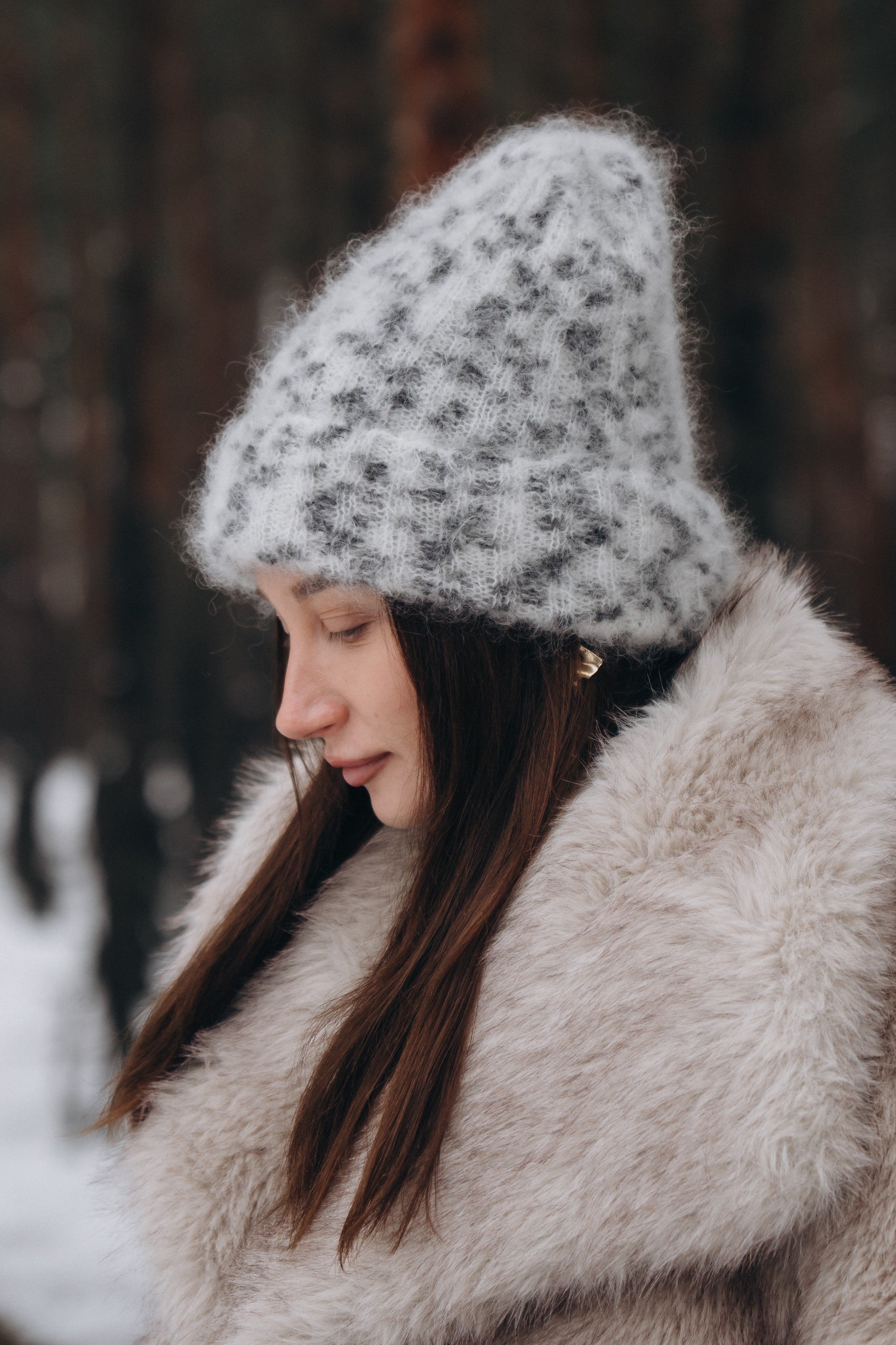 Czapka z wełny kid moher Snow Polar Dream ecru - 17