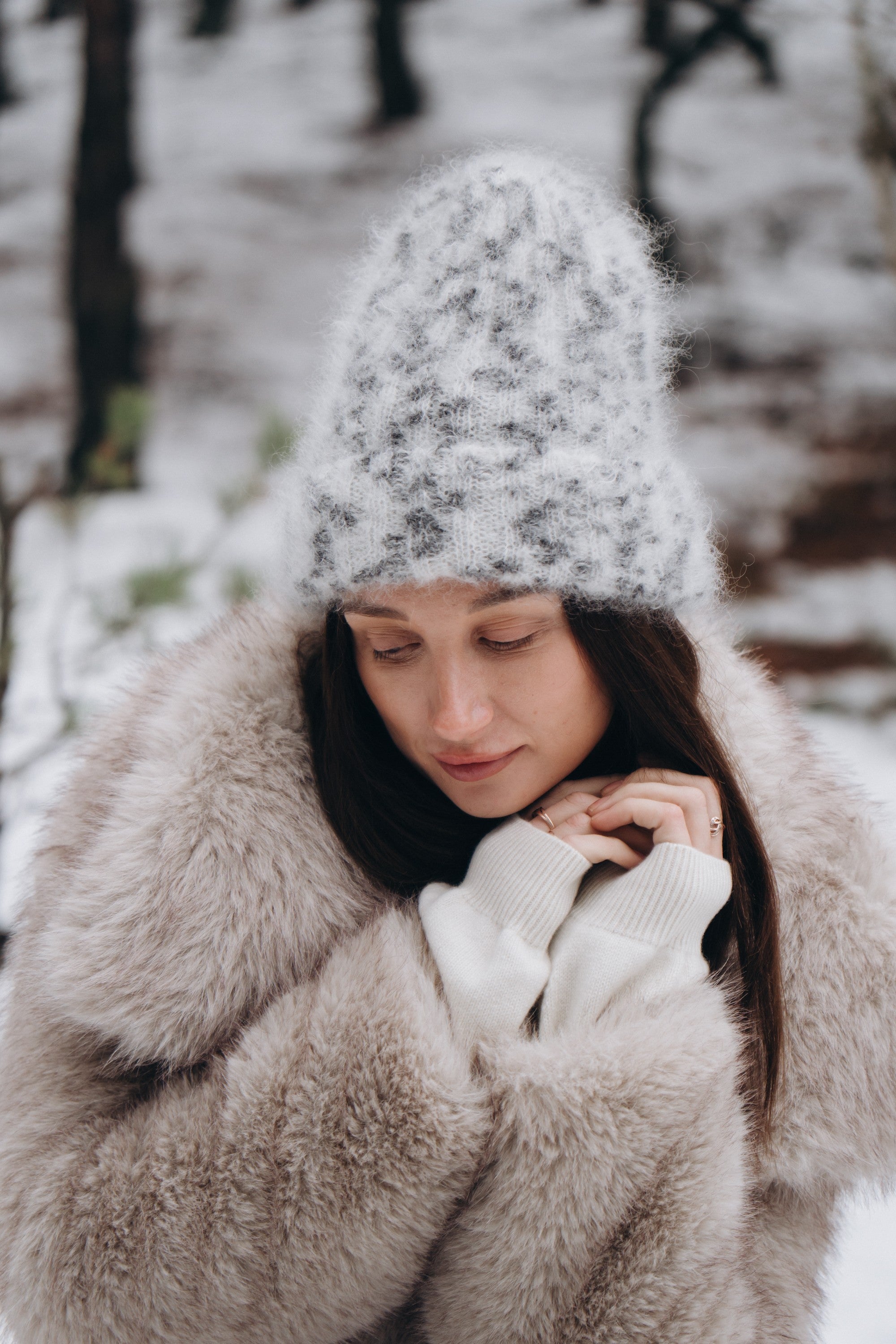 Czapka z wełny kid moher Snow Polar Dream ecru - 10