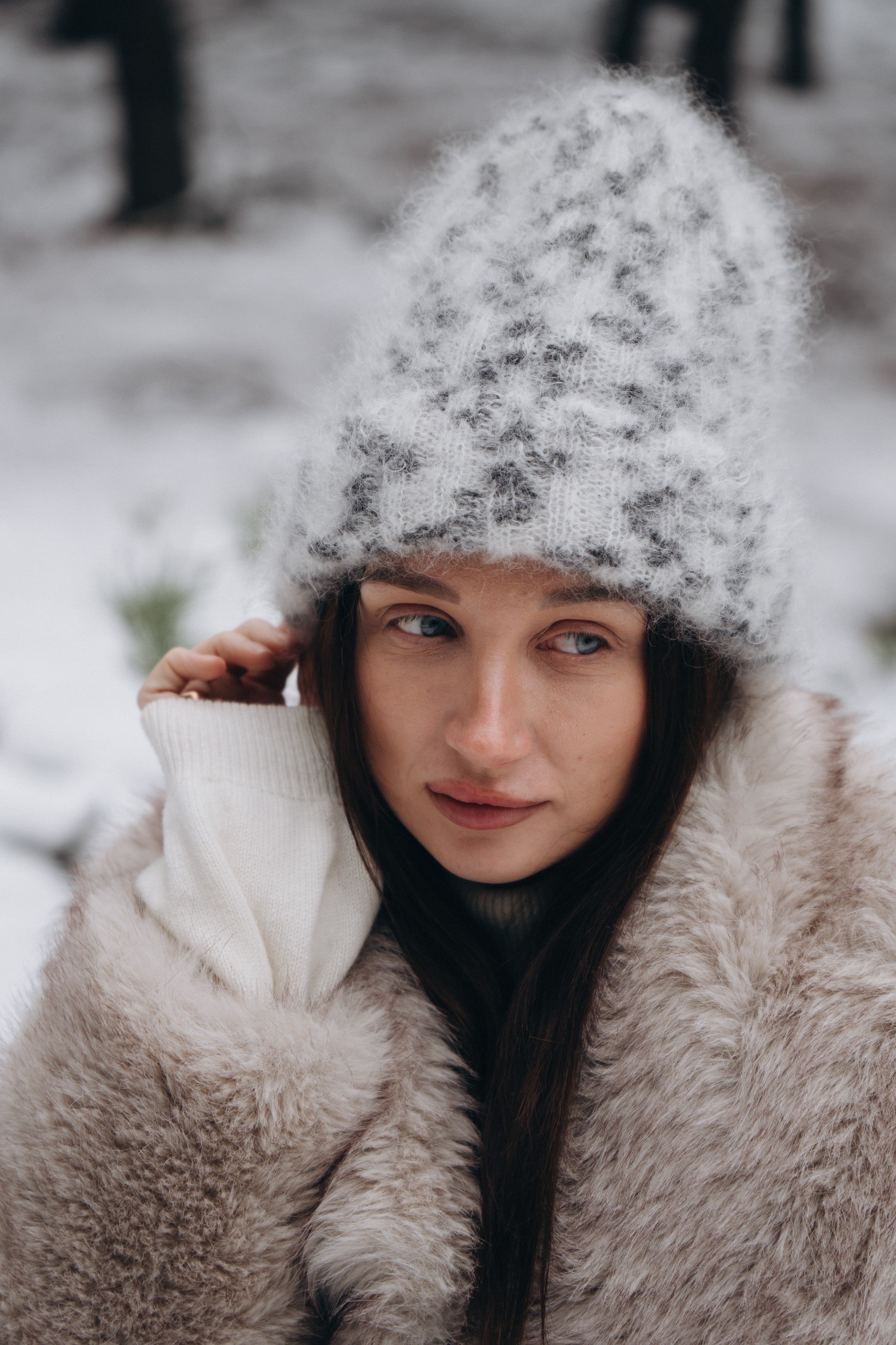 Czapka z wełny kid moher Snow Polar Dream ecru - 8