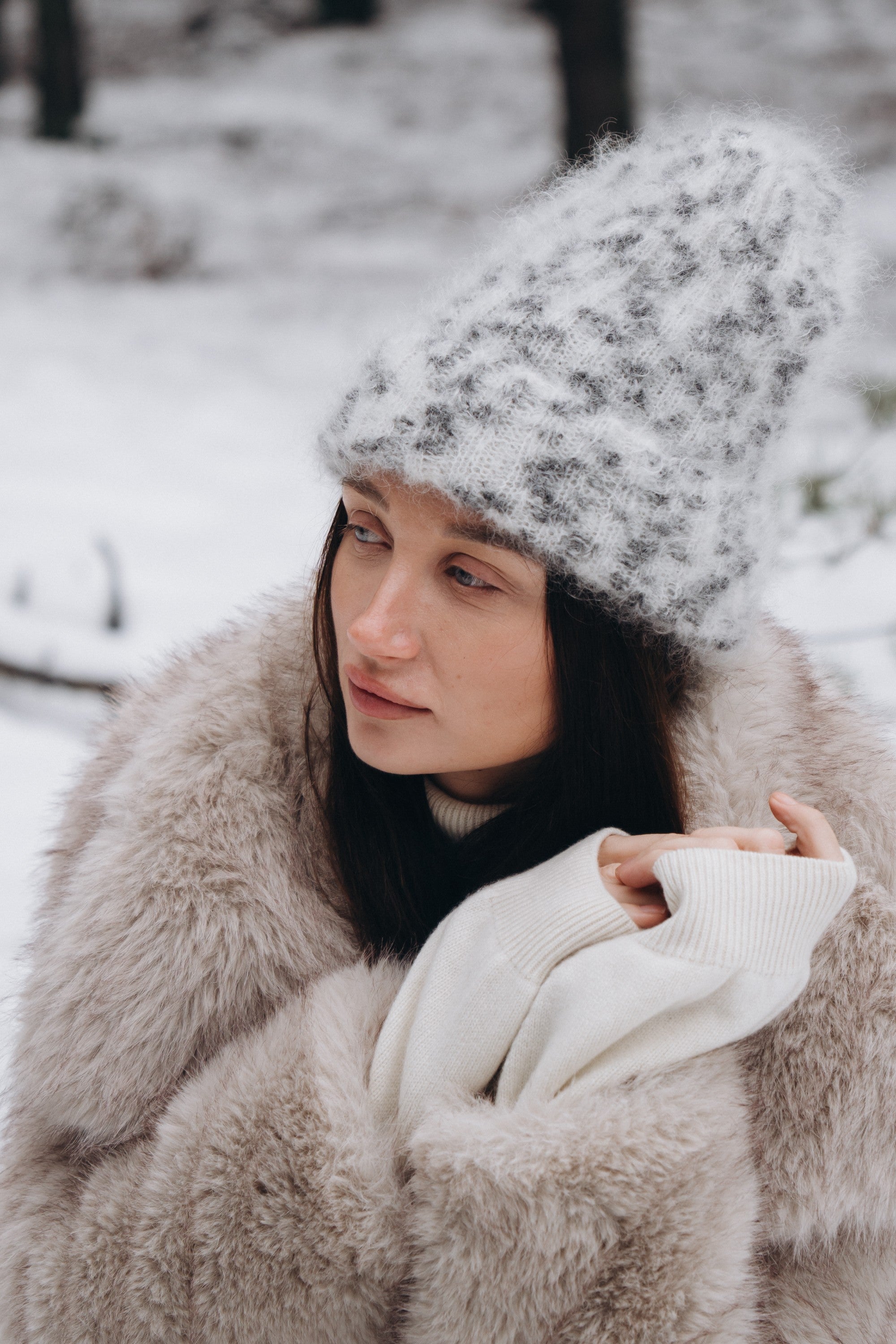 Czapka z wełny kid moher Snow Polar Dream ecru - 3