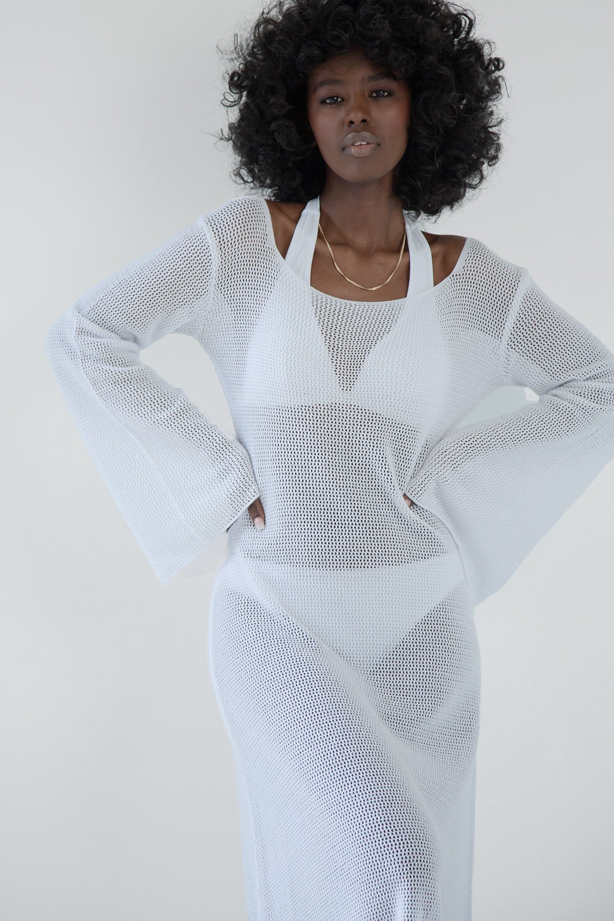 Długa ażurowa sukienka biały - 4