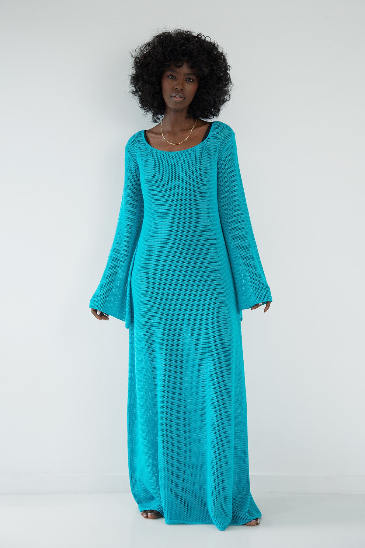 Długa ażurowa sukienka niebieski - 3