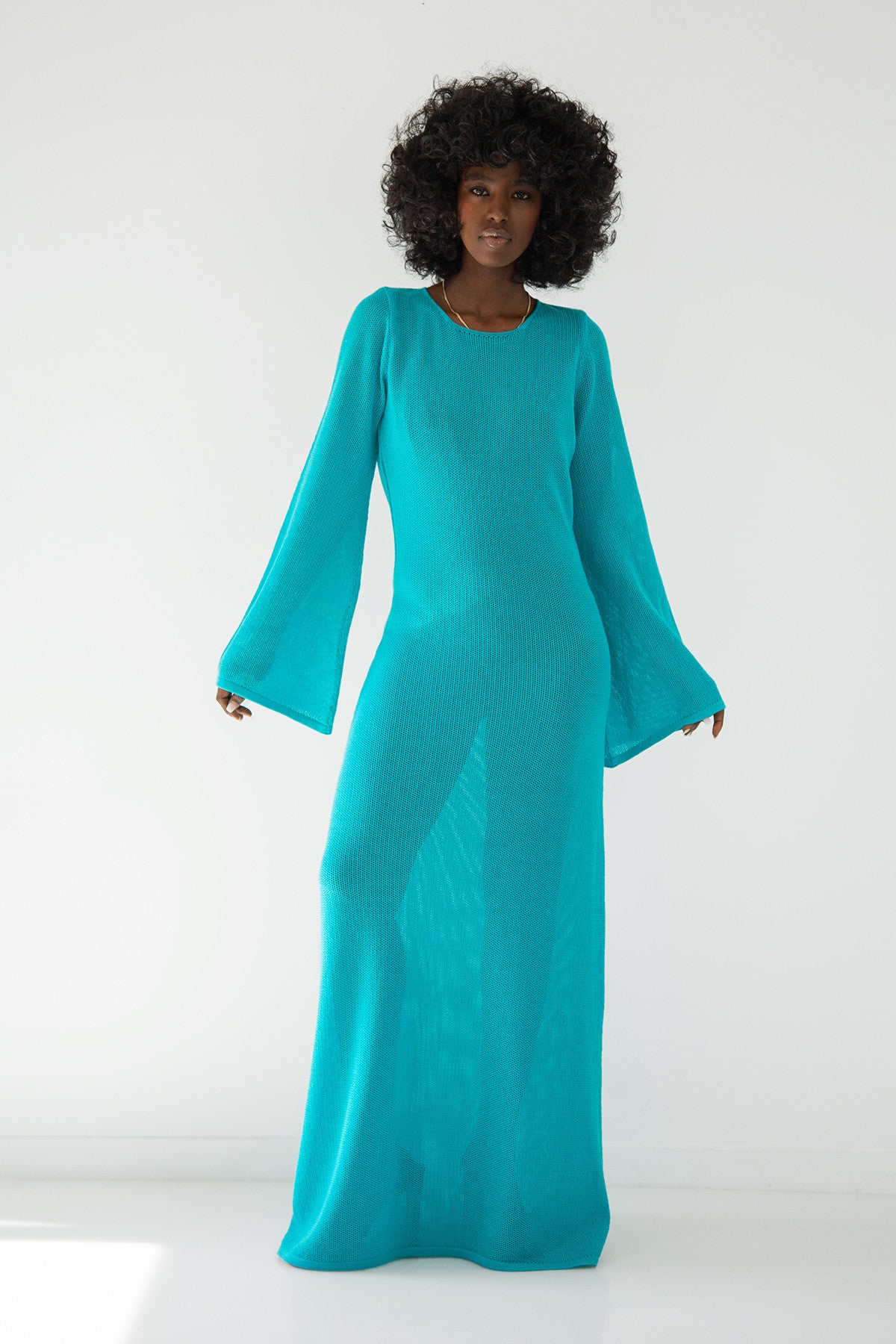 Długa ażurowa sukienka niebieski - 7