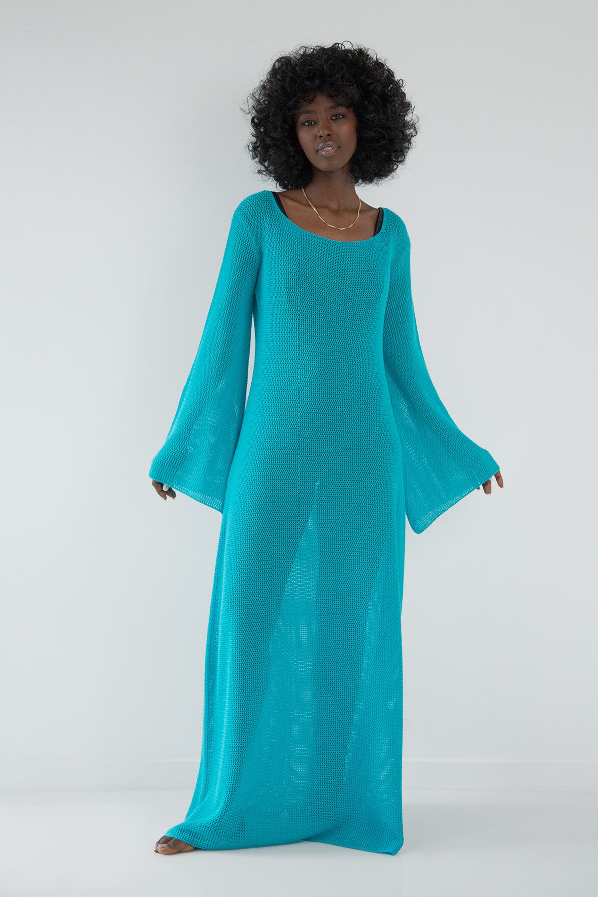 Długa ażurowa sukienka niebieski - 5