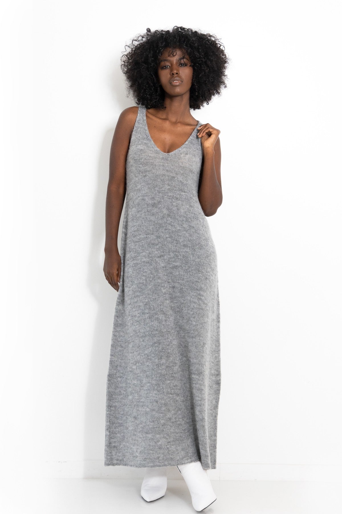 Długa wełniana sukienka szary - 4