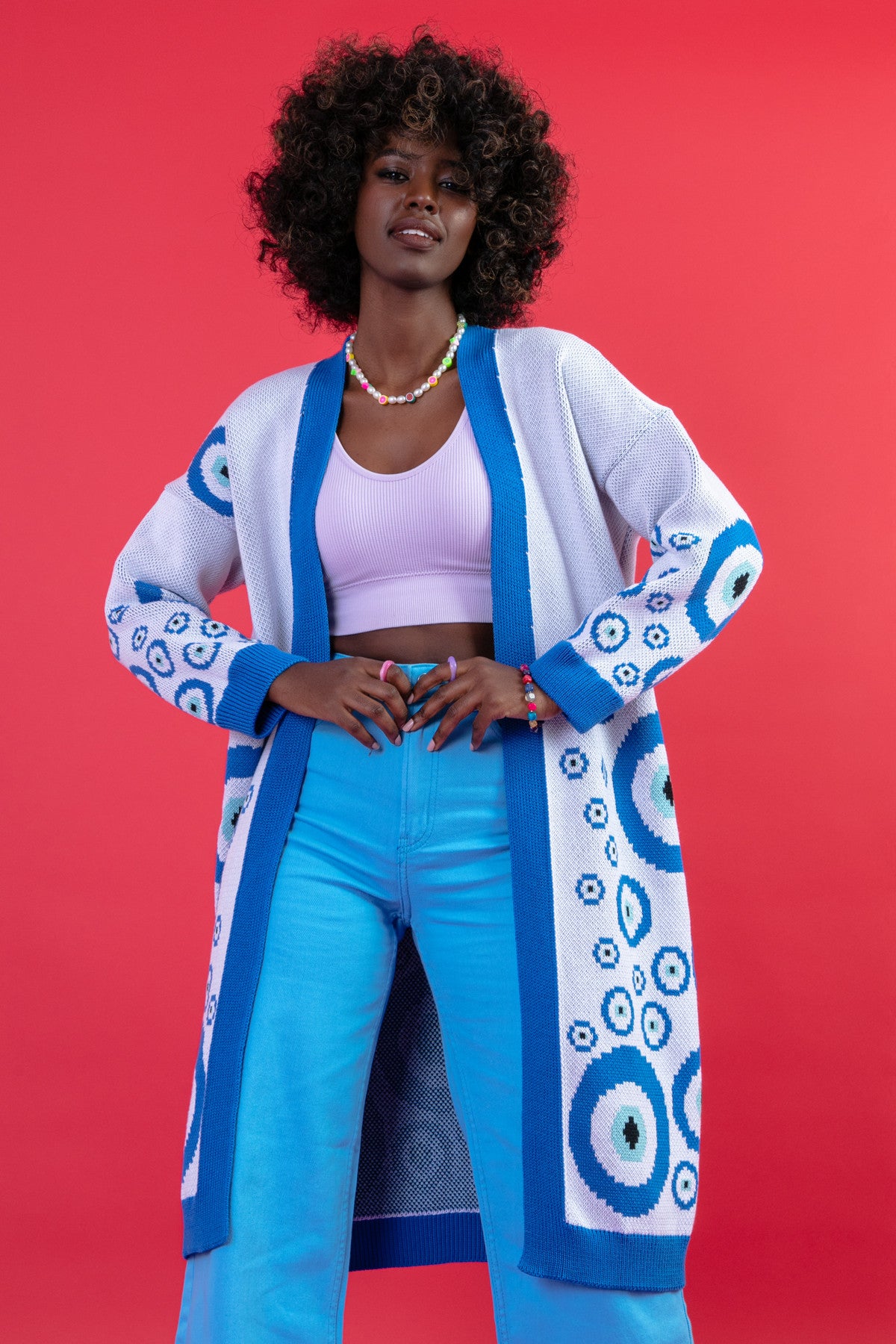 Długi kardigan oko proroka niebieski - 6