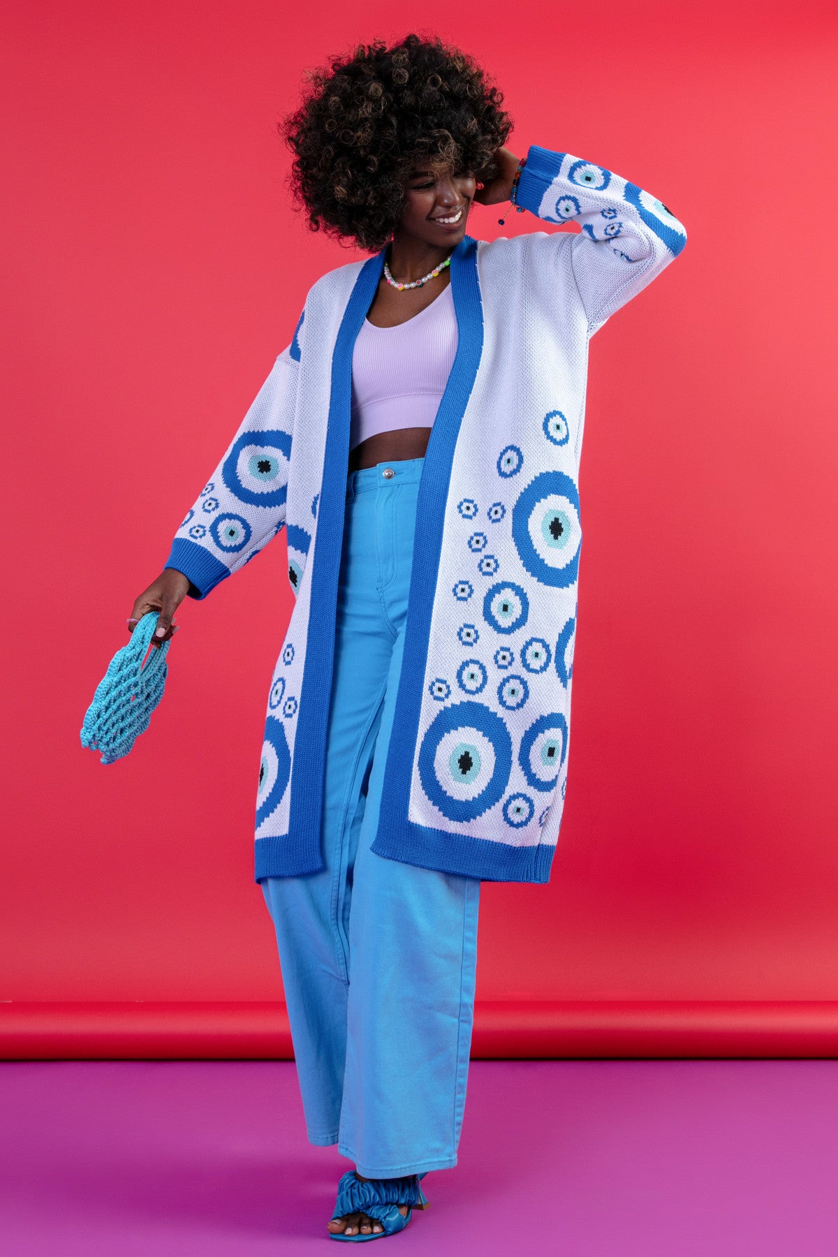 Długi kardigan oko proroka niebieski - 8