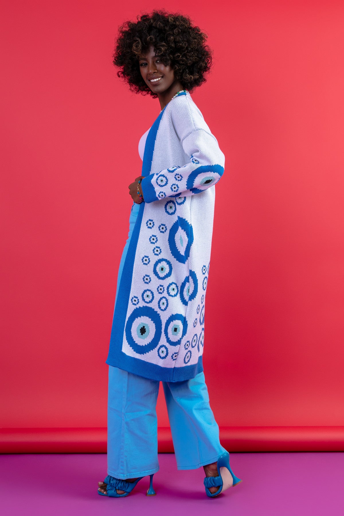 Długi kardigan oko proroka niebieski - 10