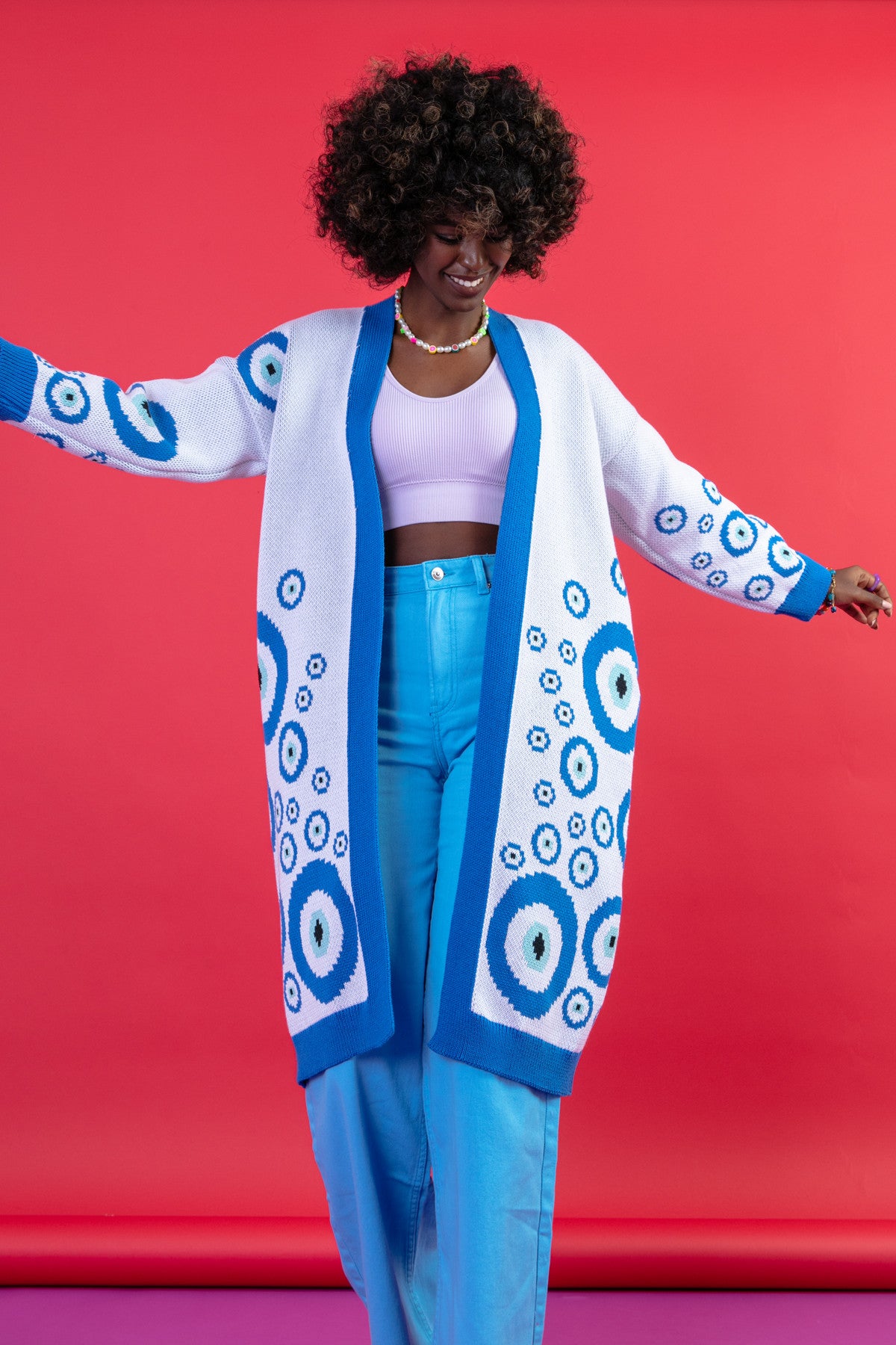 Długi kardigan oko proroka niebieski - 9