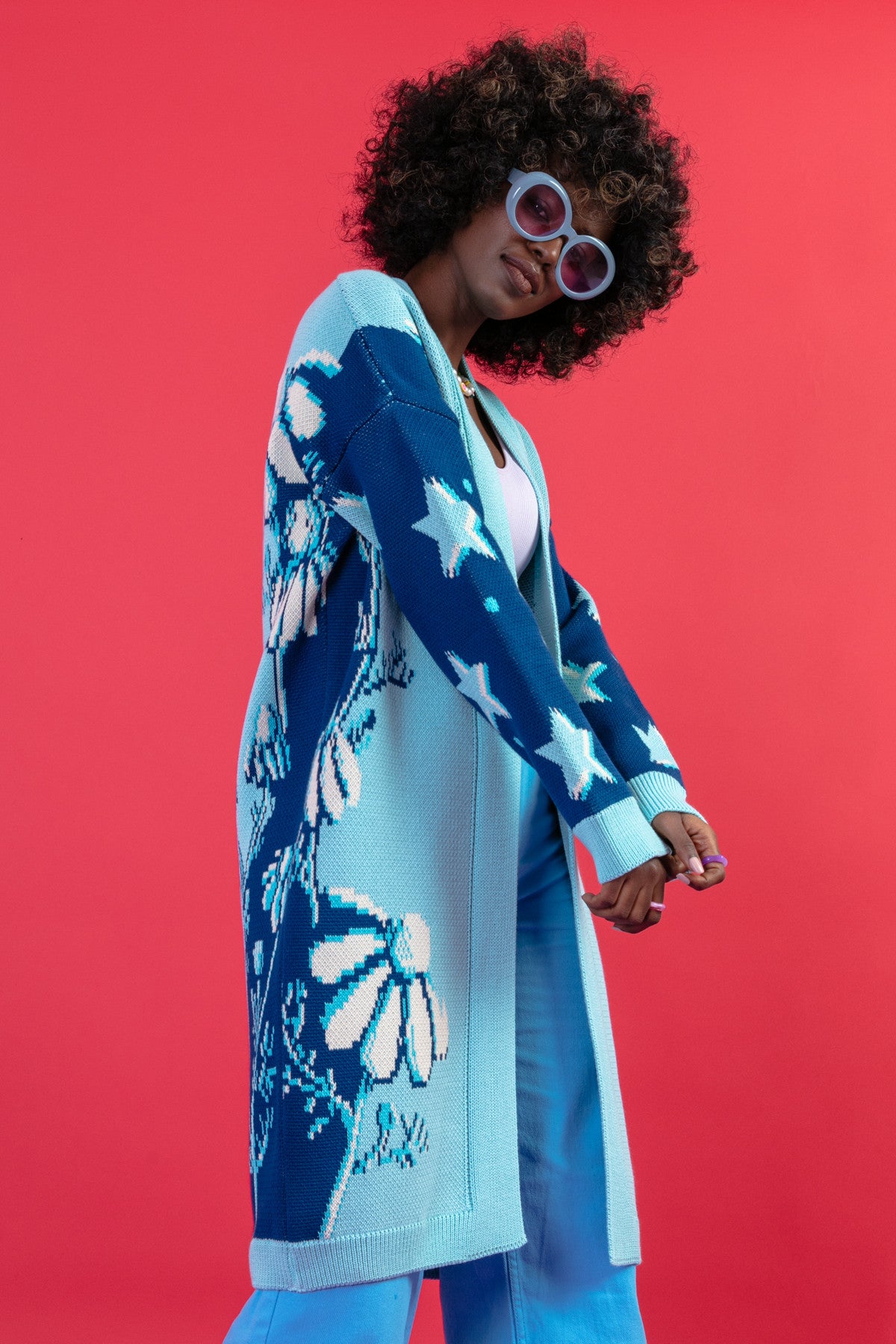 Długi kardigan nocna polana niebieski - 10