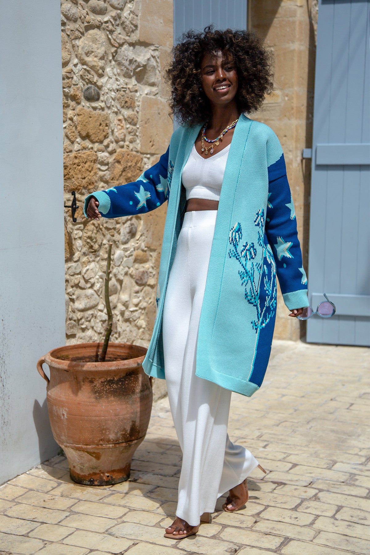 Długi kardigan nocna polana niebieski - 2