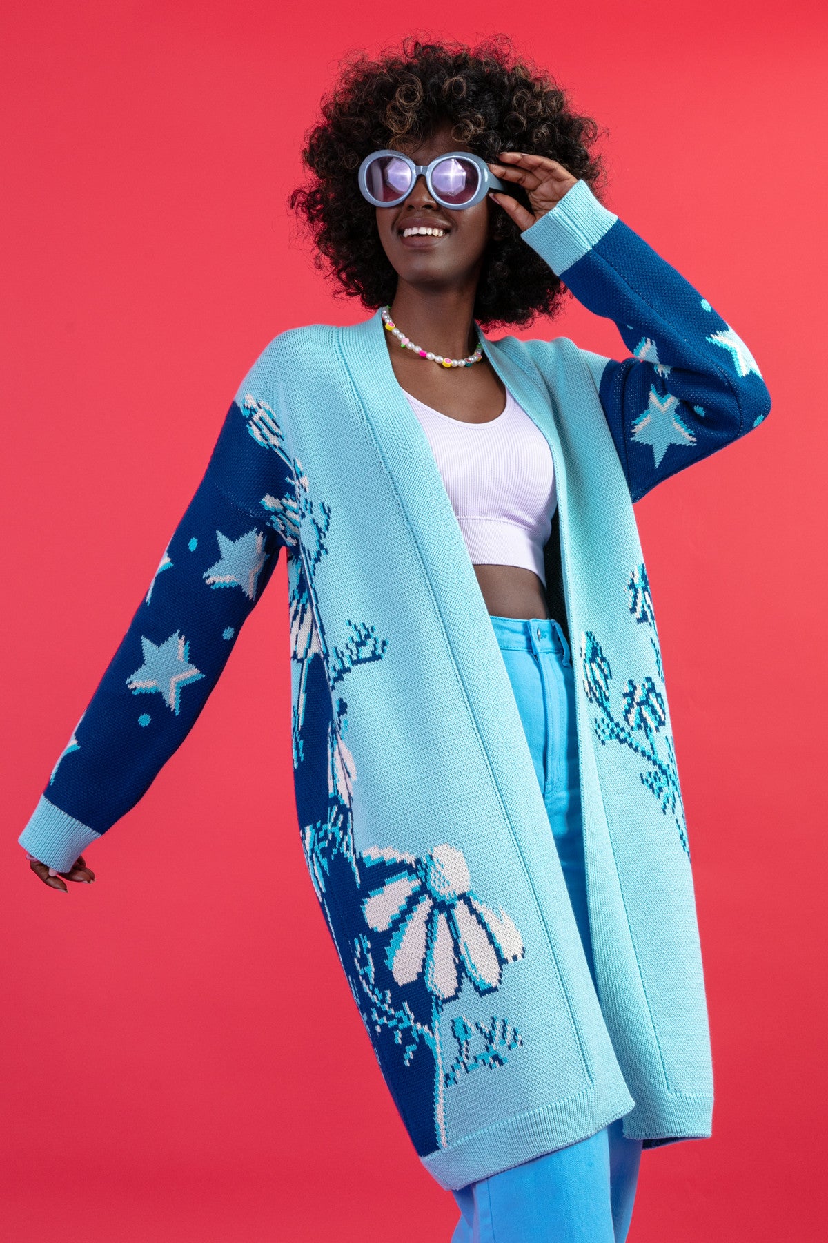 Długi kardigan nocna polana niebieski - 11