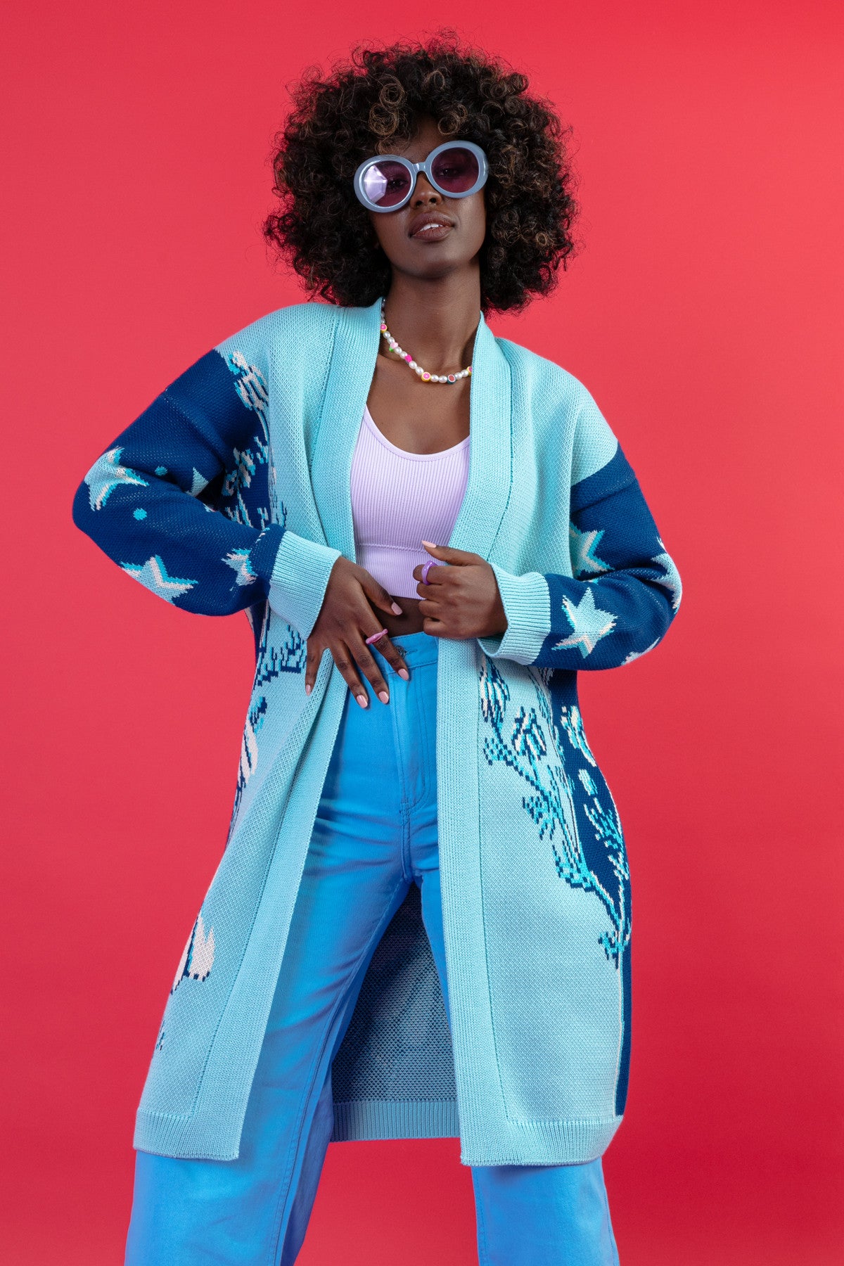 Długi kardigan nocna polana niebieski - 8