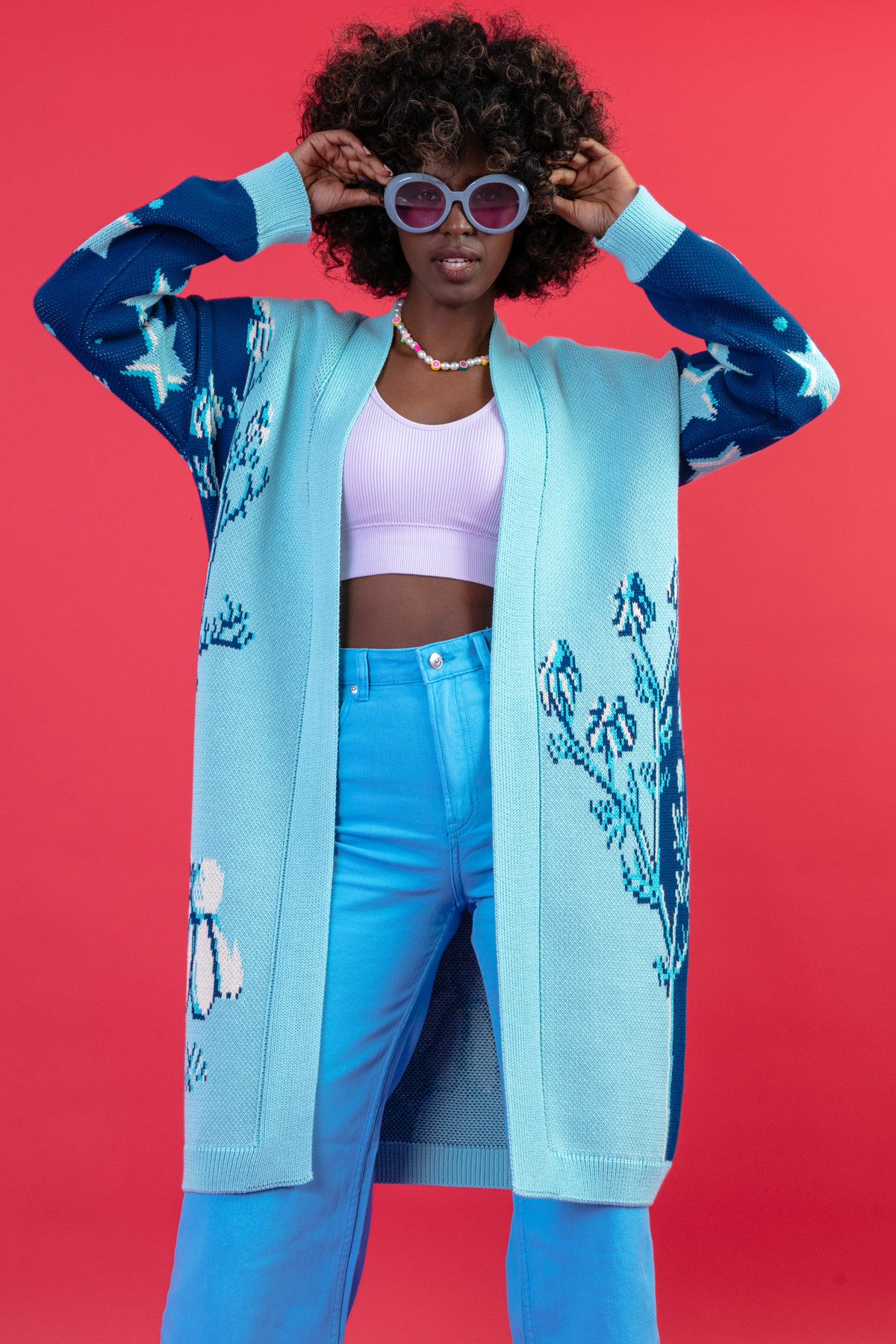 Długi kardigan nocna polana niebieski - 6