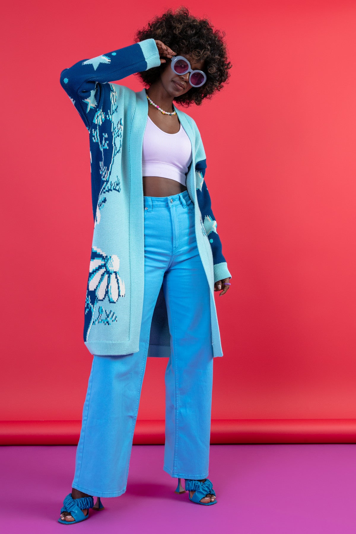 Długi kardigan nocna polana niebieski - 7