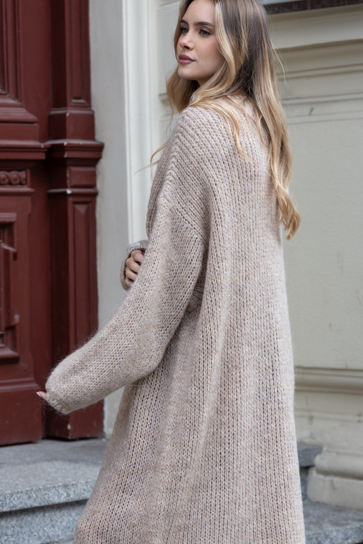 Długi wełniany kardigan mocca - 4