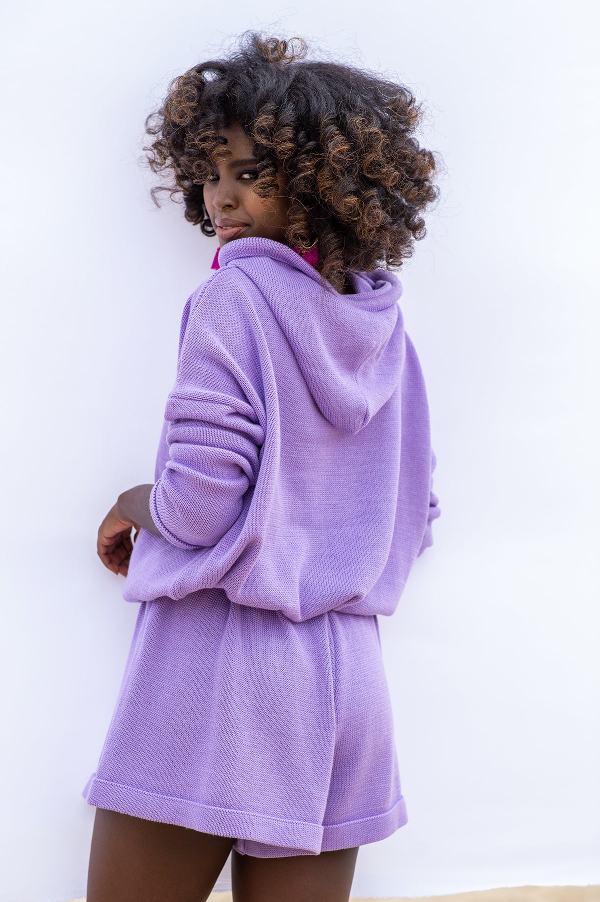 Dzianinowa letnia Bluza z kapturem fioletowy - 2