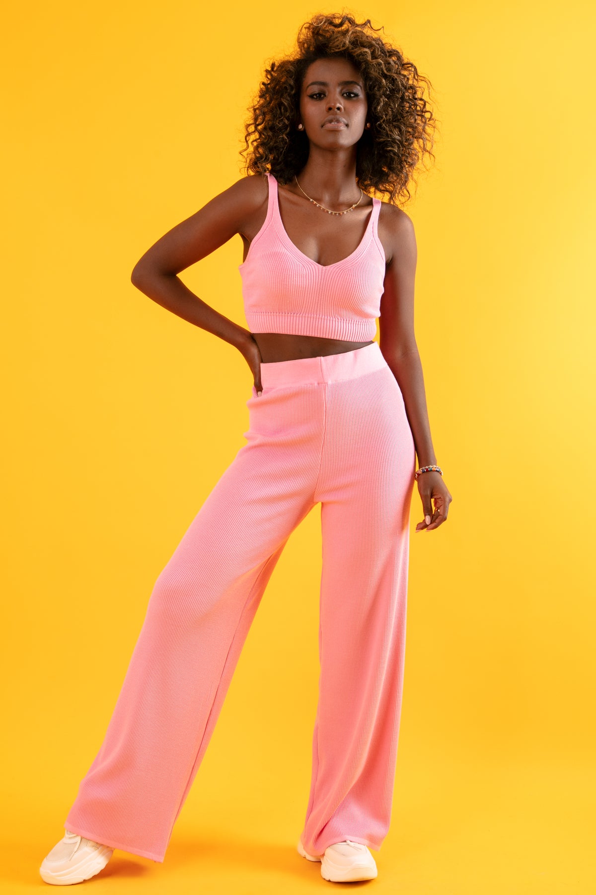 Dzianinowy prążkowany Top o krótszym kroju jasnoróżowy - 7