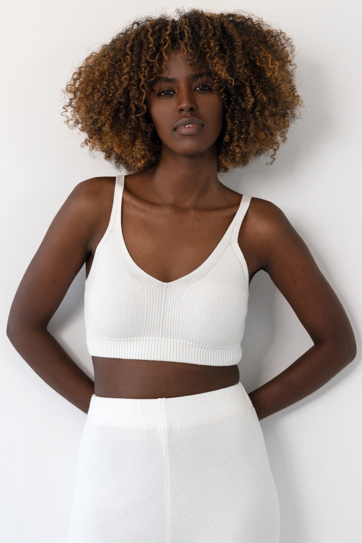 Dzianinowy top ecru - 1