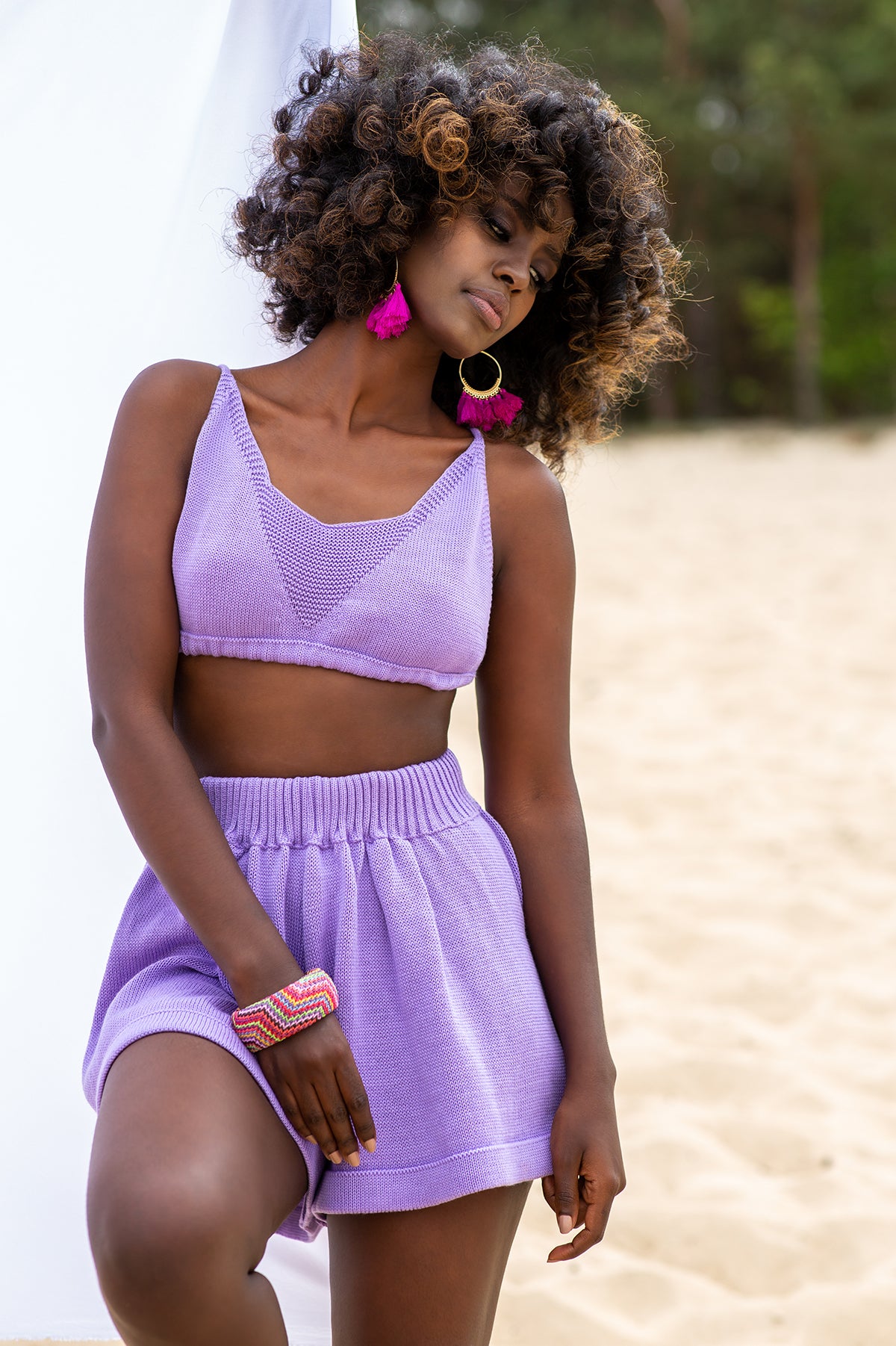 Dzianinowy wiązany Top fioletowy - 1