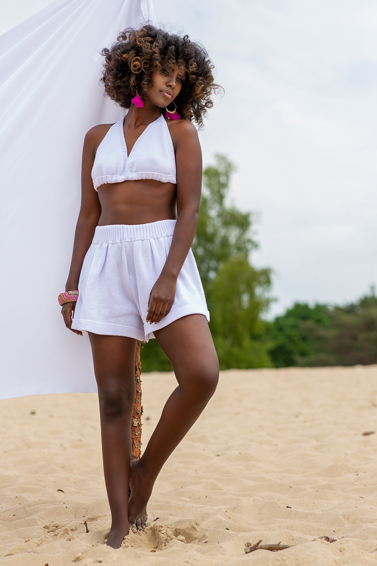 Dzianinowy wiązany Top plażowy biały - 6