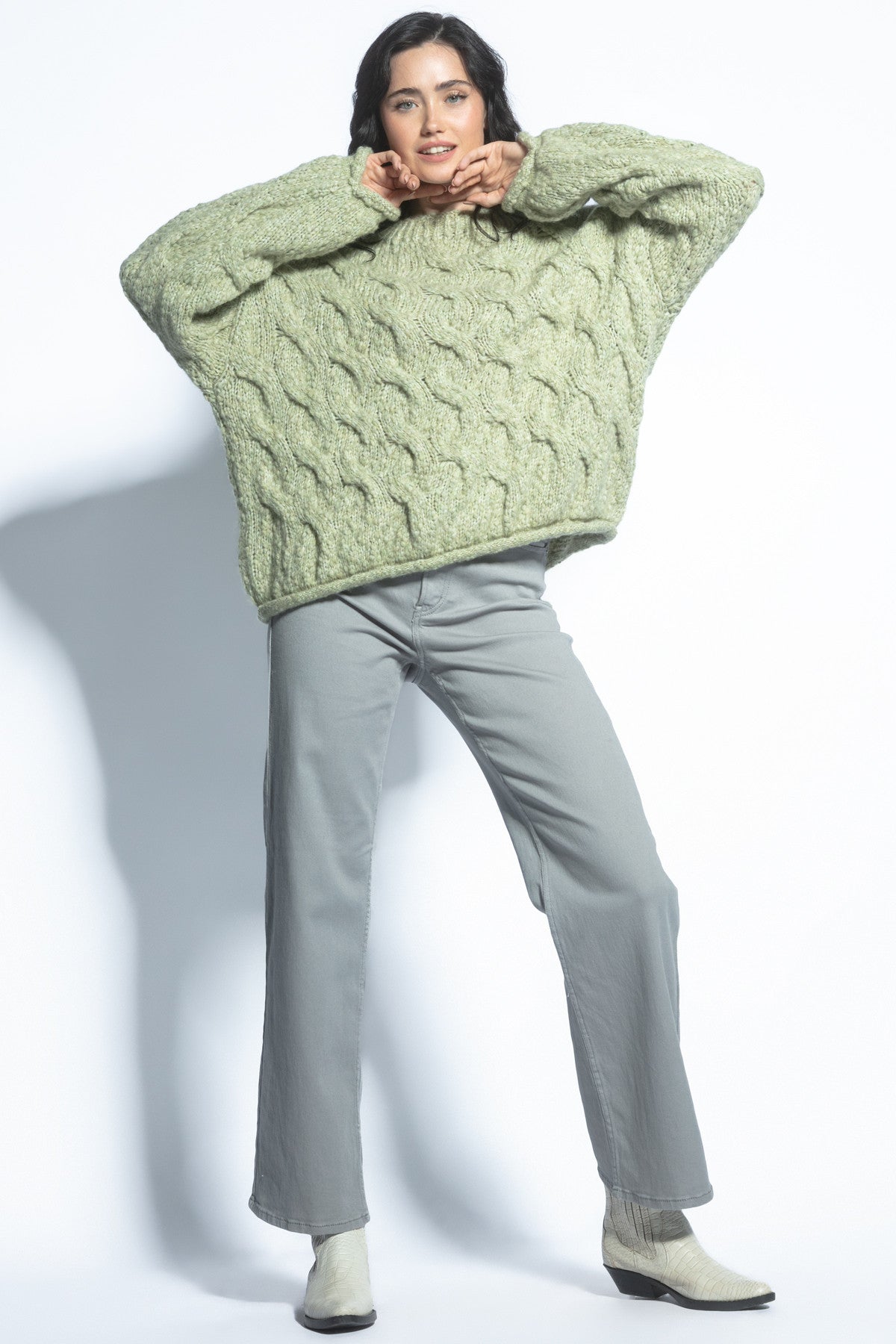 Elegancki sweter z wełny dziewiczej i wełny alpaki pistacjowy - 4