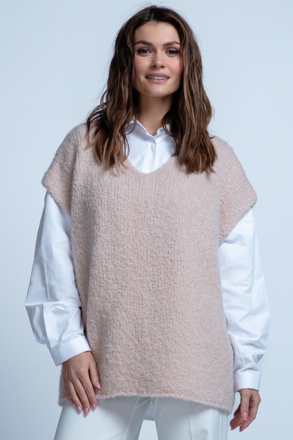 KAMIZELKA Z WEŁNY DZIEWICZEJ beżowy - 1