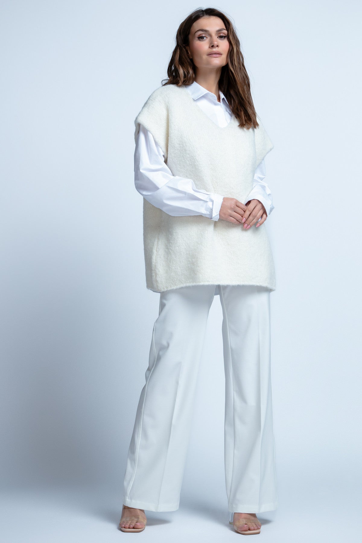 KAMIZELKA Z WEŁNY DZIEWICZEJ ecru - 2