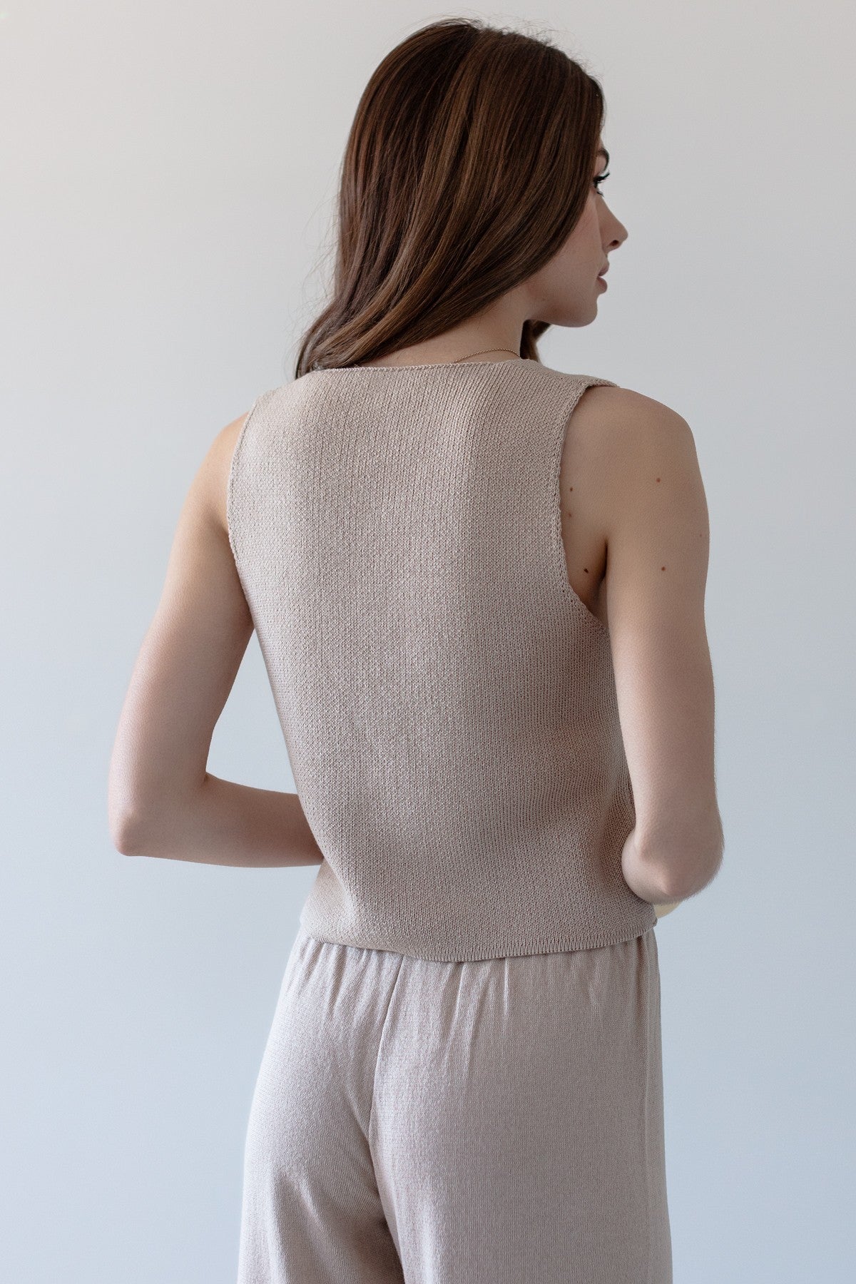 Kamizelka zapinana z bawełny organicznej i kaszmiru beżowy - 2