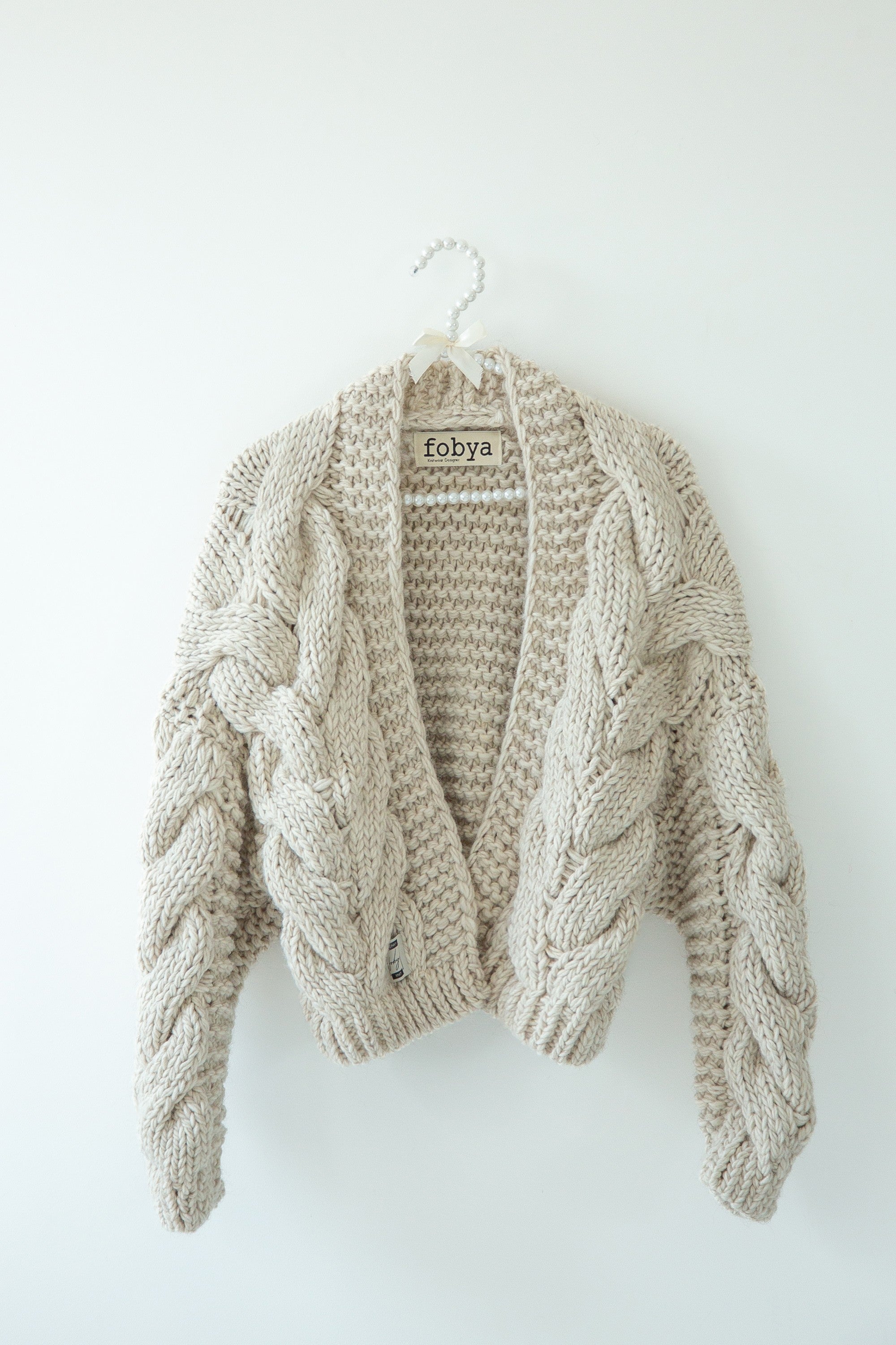 Kardigan bomberka CHUNKY KNIT beżowy - 3