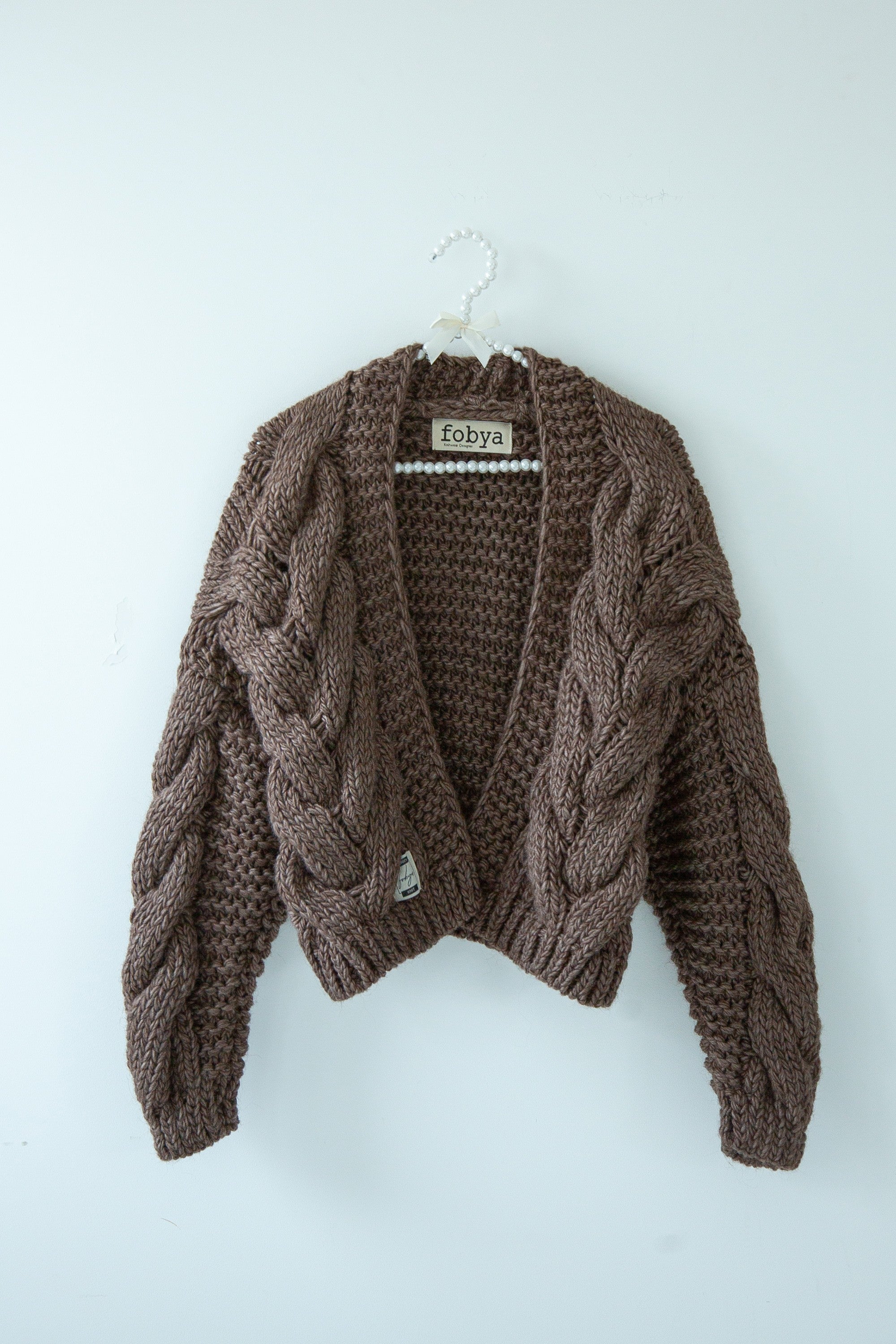 Kardigan bomberka CHUNKY KNIT brązowy - 2