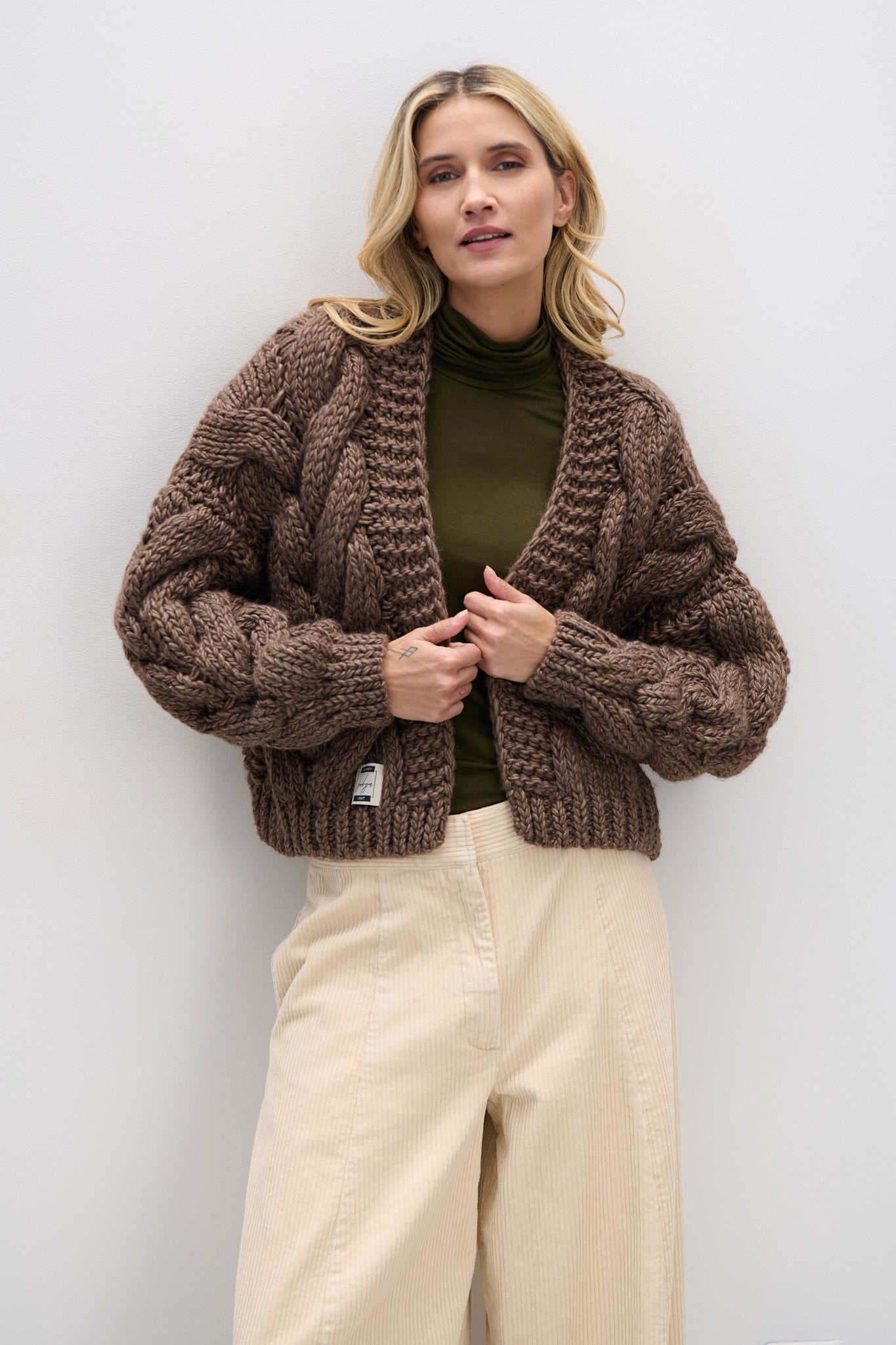 Kardigan bomberka CHUNKY KNIT brązowy - 1