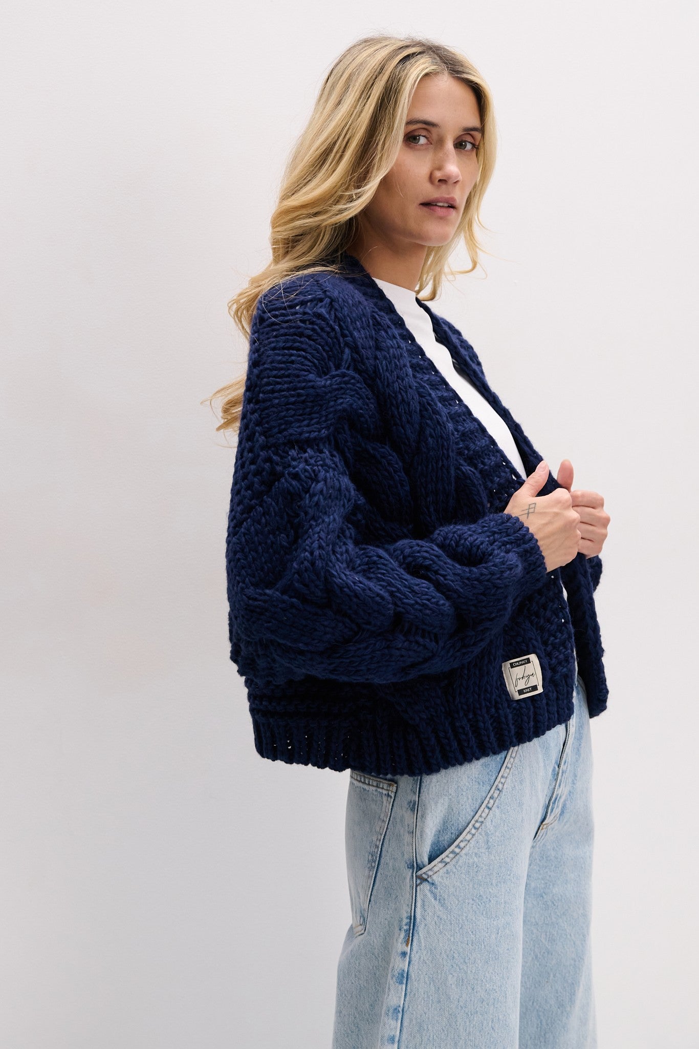 Kardigan bomberka CHUNKY KNIT granat granatowy - 6