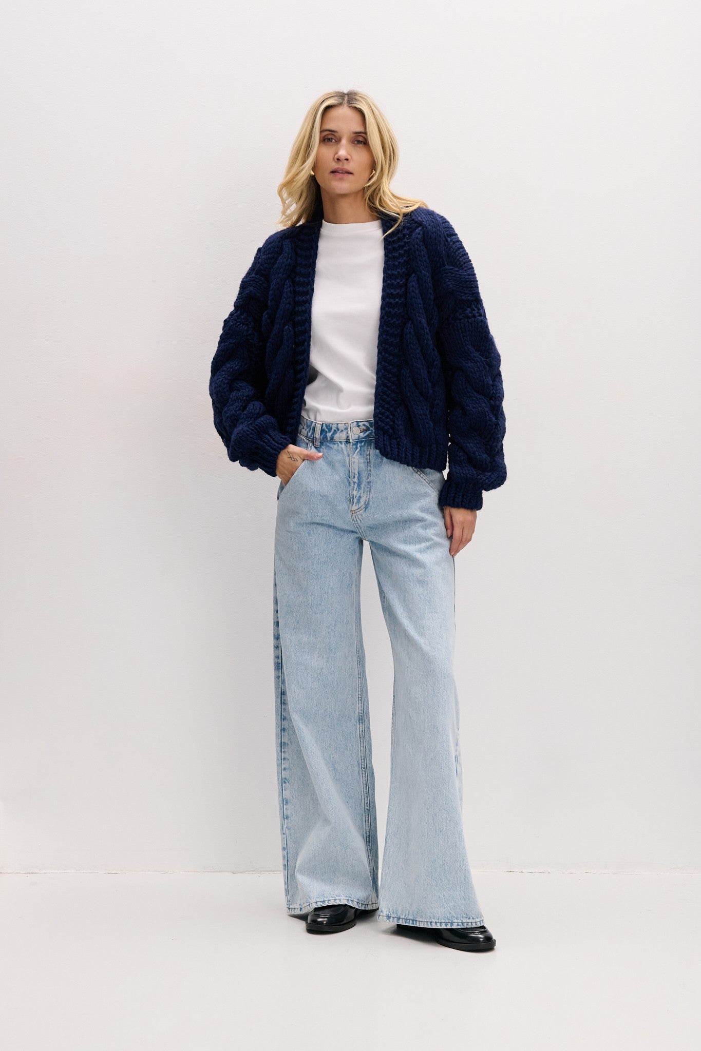 Kardigan bomberka CHUNKY KNIT granat granatowy - 2