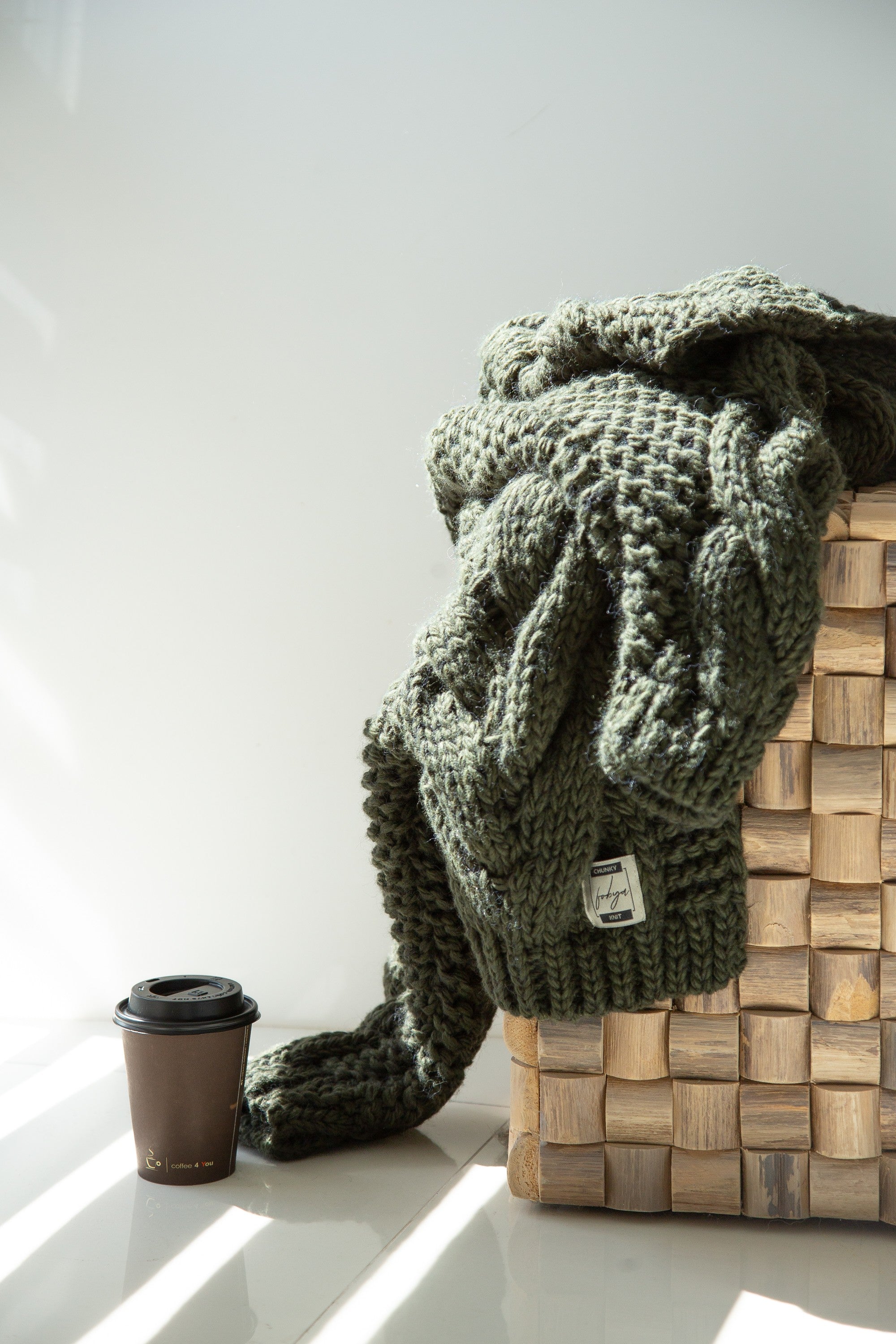 Kardigan bomberka CHUNKY KNIT oliwka oliwkowy - 6