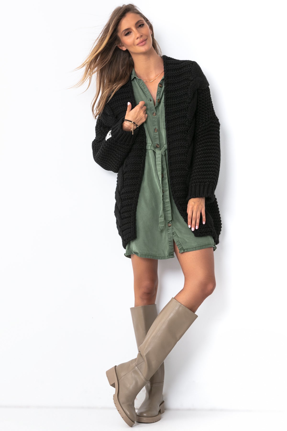 Kardigan o grubym splocie Chunky Knit czarny - 4