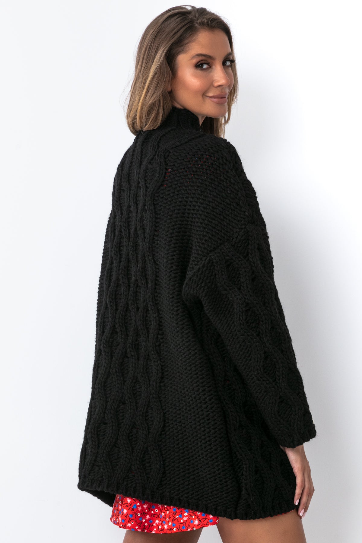 Kardigan o grubym splocie Chunky Knit czarny - 3