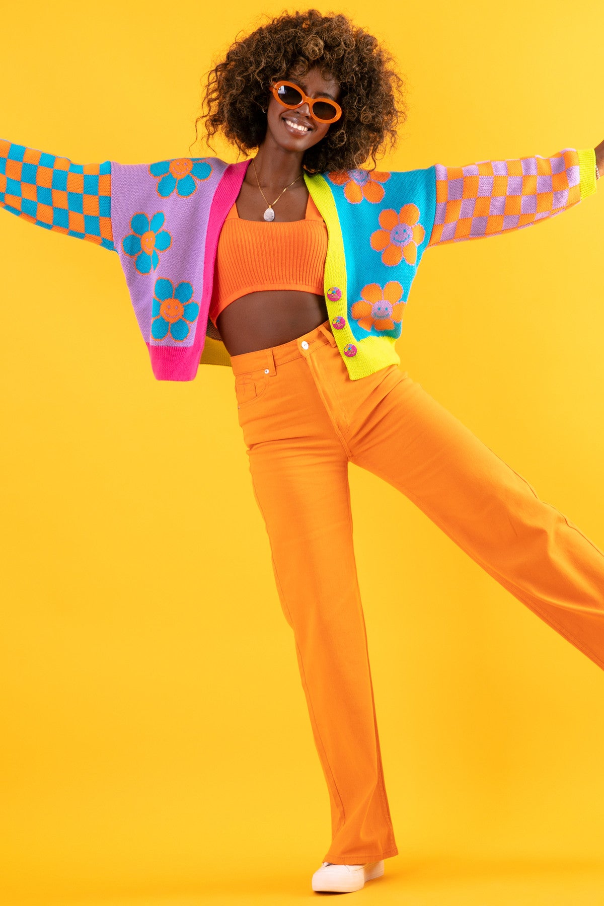 Kardigan w kwiaty - sweter zapinany krótki bawełniany niebieski - 4