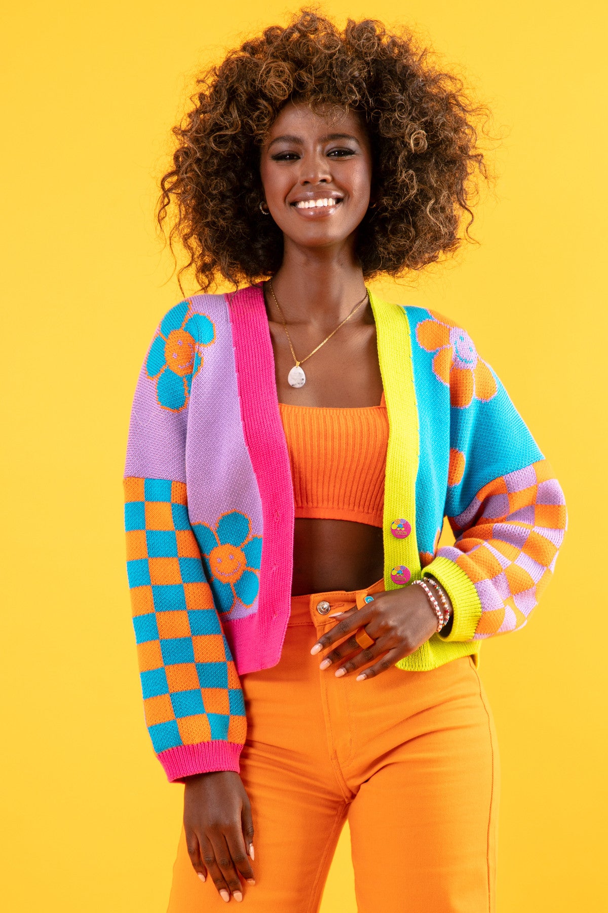 Kardigan w kwiaty - sweter zapinany krótki bawełniany niebieski - 6