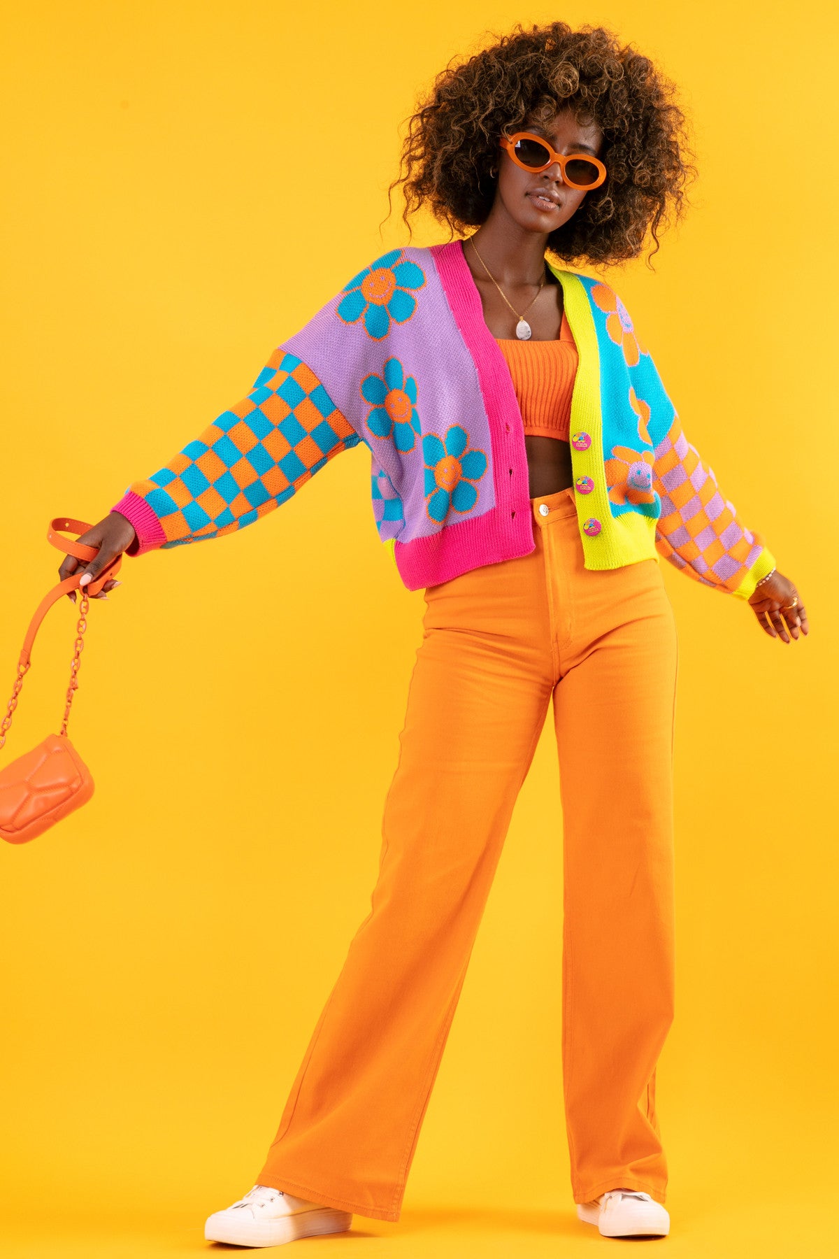 Kardigan w kwiaty - sweter zapinany krótki bawełniany niebieski - 3