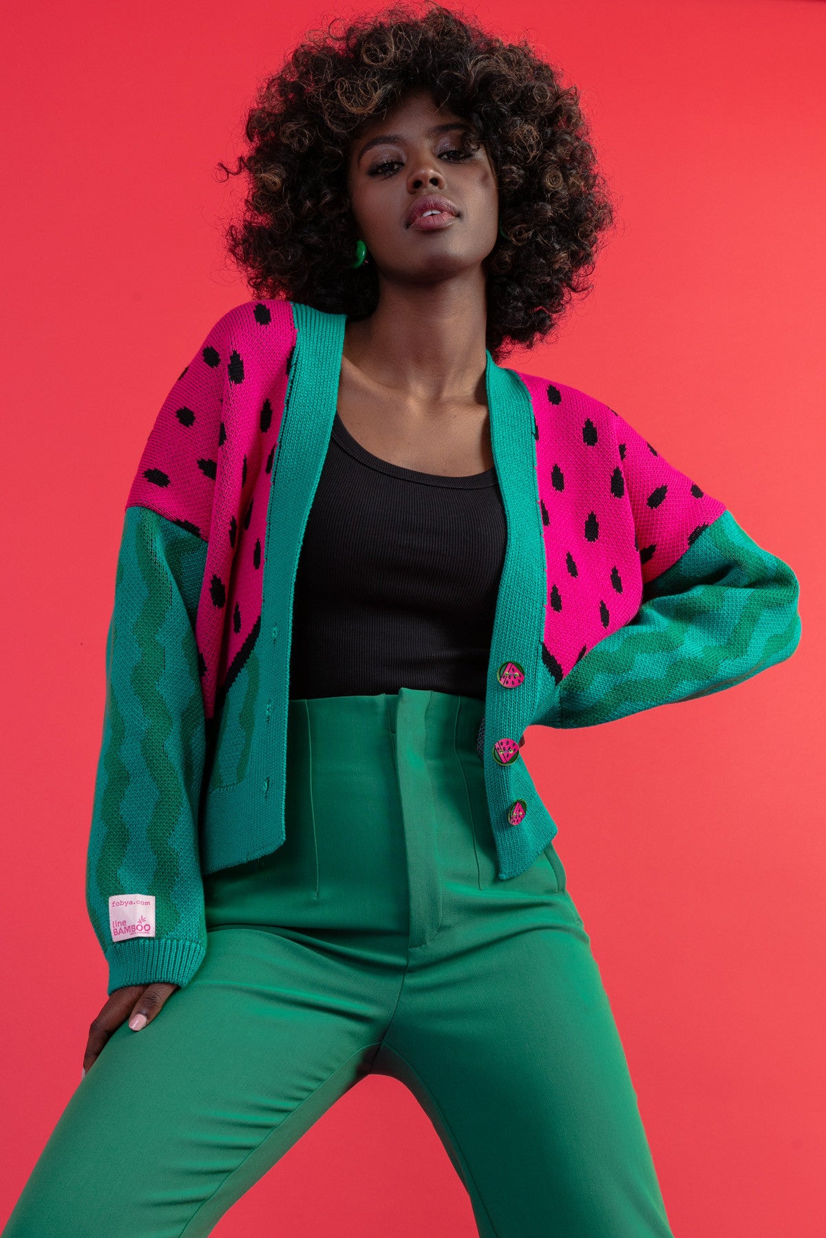 Kardigan z arbuzem - sweter zapinany bawełniany zielony - 6