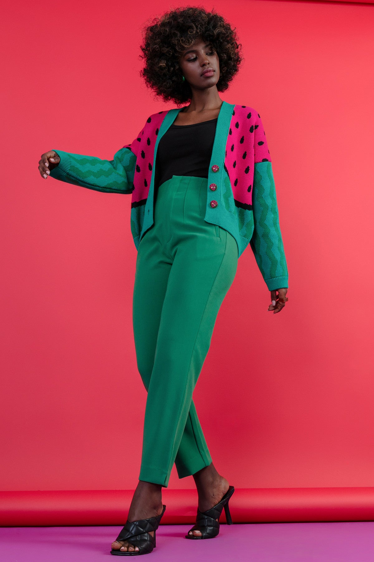 Kardigan z arbuzem - sweter zapinany bawełniany zielony - 13