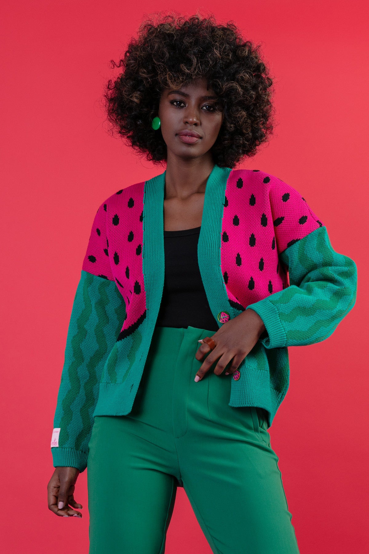 Kardigan z arbuzem - sweter zapinany bawełniany zielony - 9