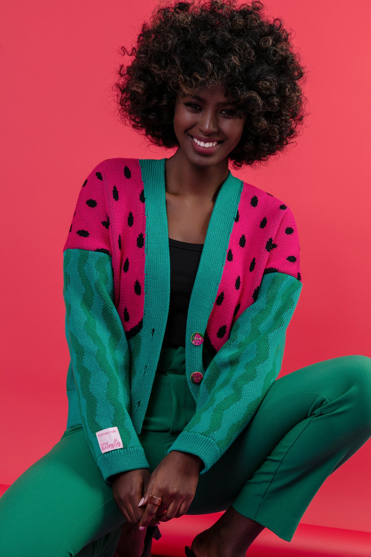 Kardigan z arbuzem - sweter zapinany bawełniany zielony - 8