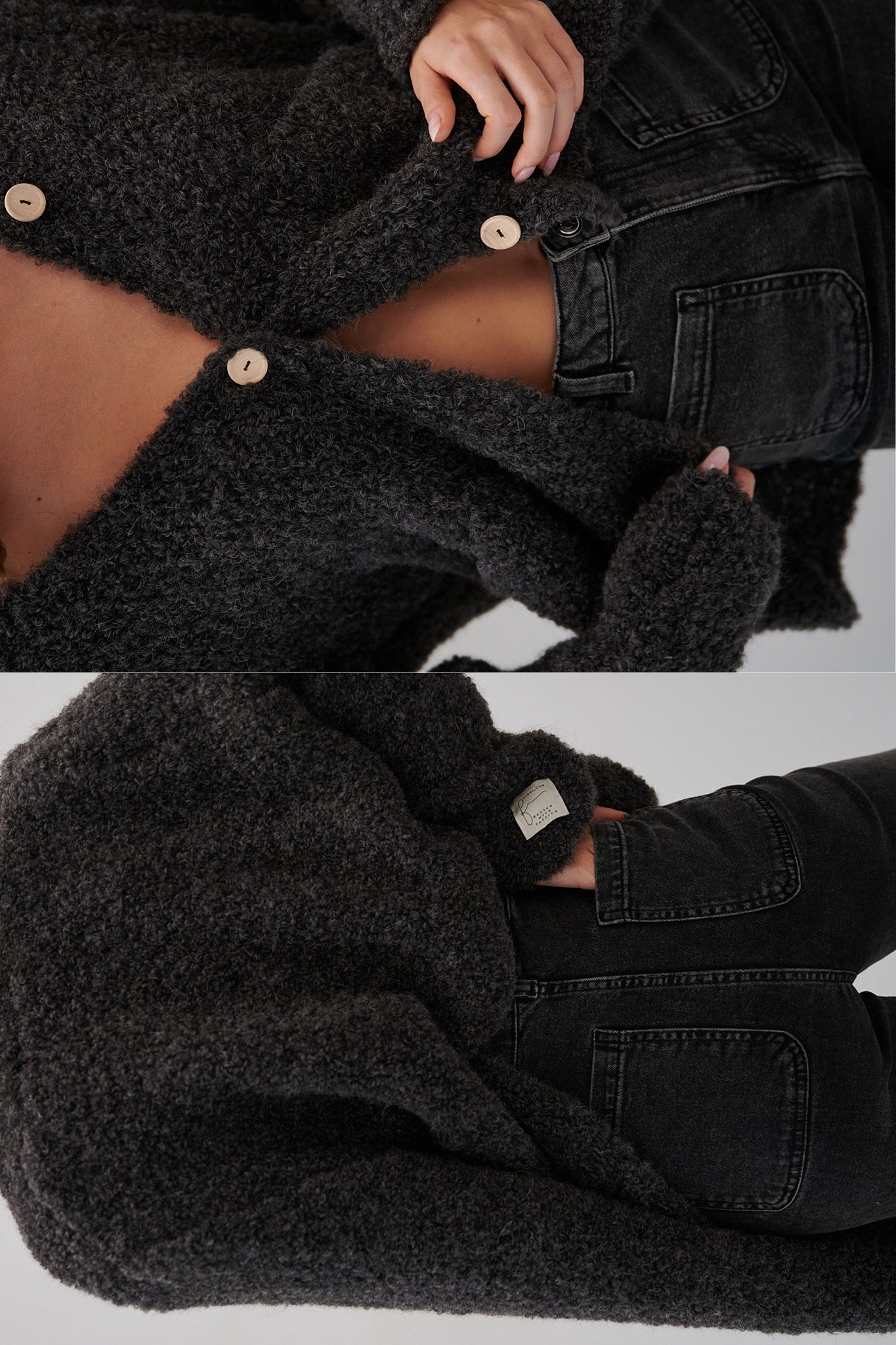 Kardigan z niefarbowanej wełny alpaki ciemnoszary grafitowy - 2